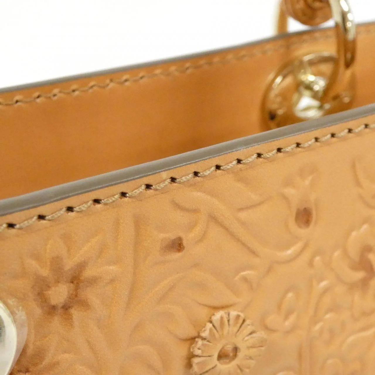 DIOR Lady Dior Handbag Leather 棕色 皮革 中古品A - 縮圖 6