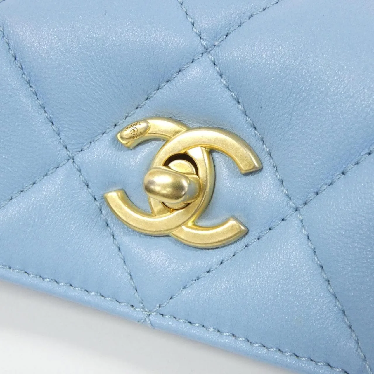 CHANEL Shoulder Lambskin Blue Lambskin Rank A - Thumbnail 4
