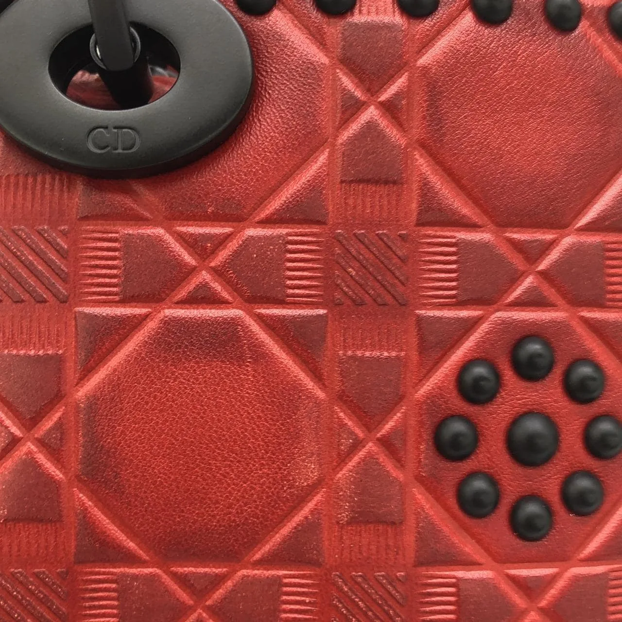 DIOR Lady Dior Handbag Leather 紅色 皮革 中古品A - 縮圖 3