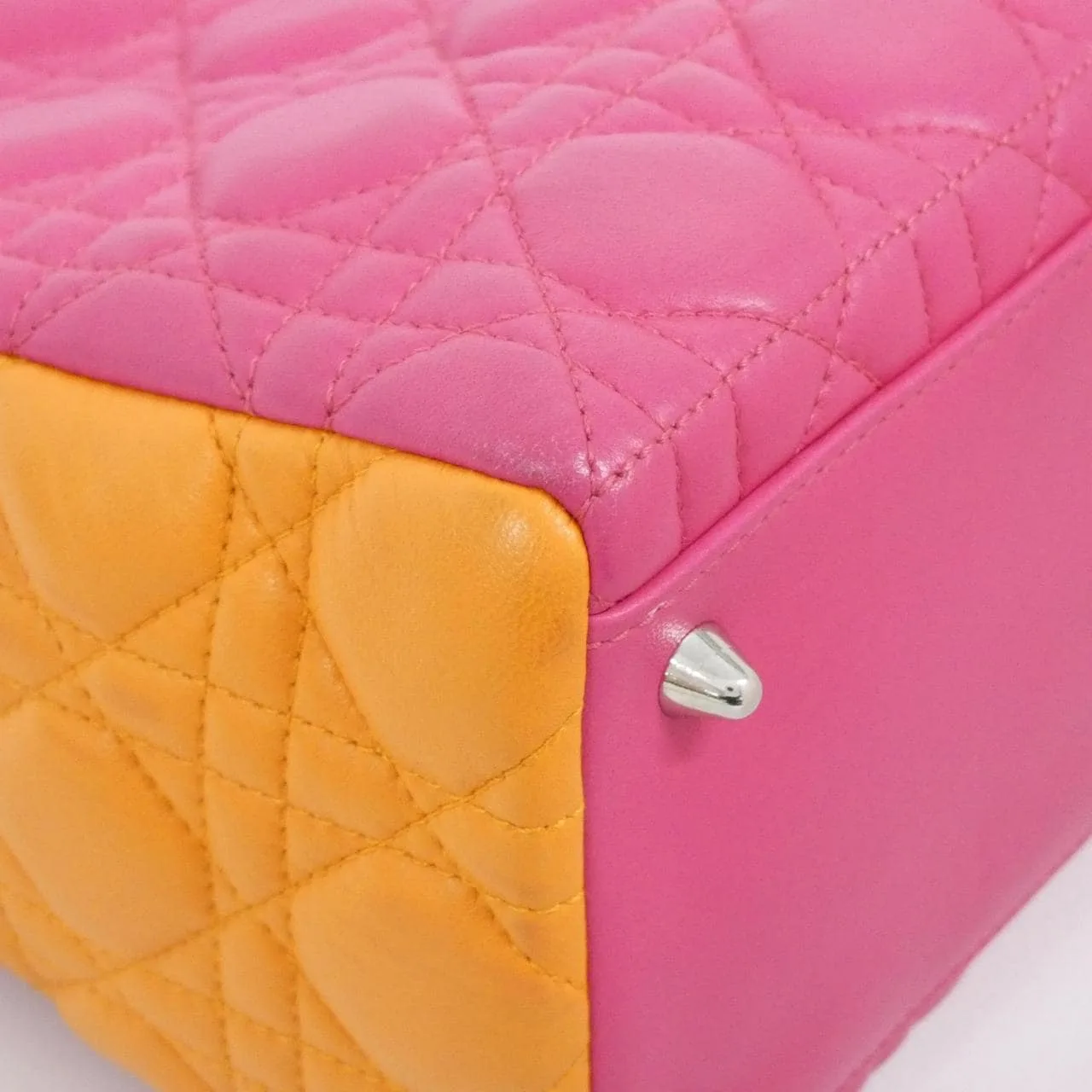 DIOR Lady Dior M0550PTRI 手提包 羊皮 橙色 羊皮 中古品A - 縮圖 4