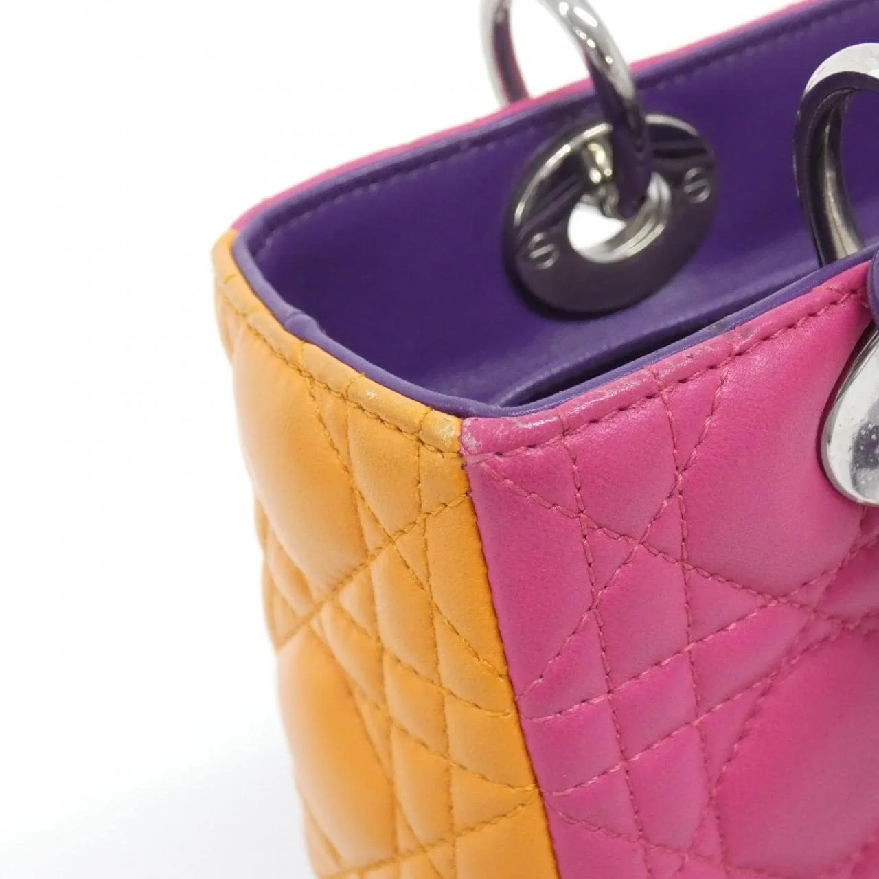 DIOR Lady Dior M0550PTRI 手提包 羊皮 橙色 羊皮 中古品A - 縮圖 6