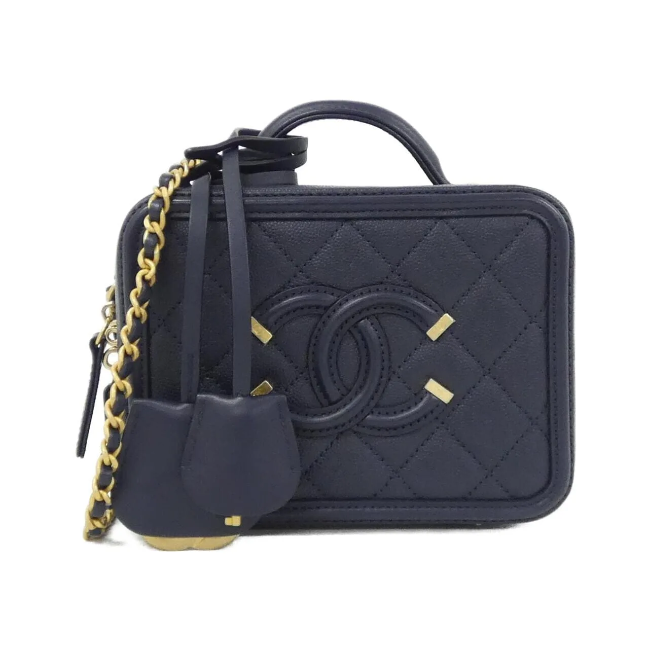 CHANEL 93342 Handbag Grained Calfskin Navy
