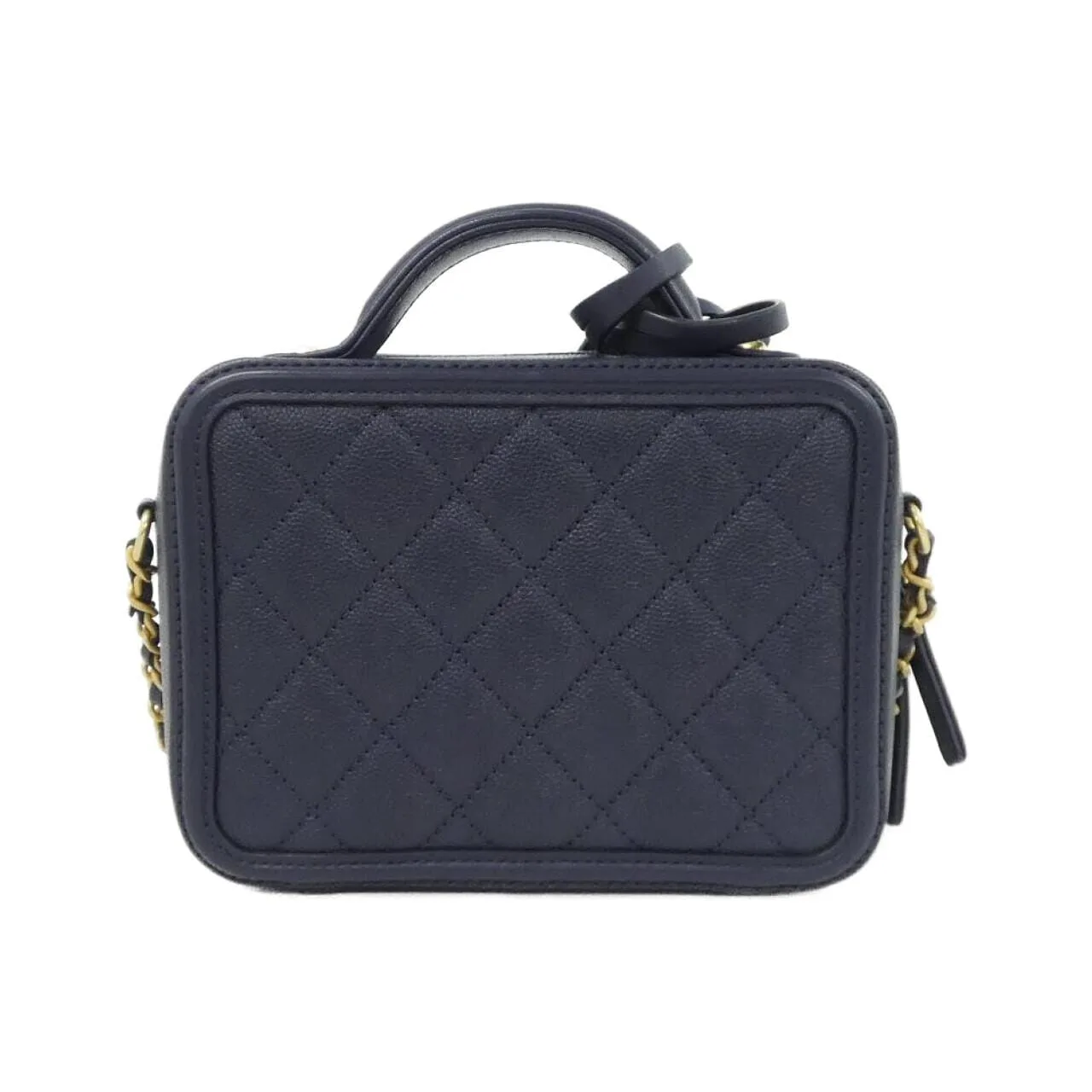 CHANEL 93342 Handbag Grained Calfskin 深藍色 荔枝紋牛皮 中古品A - 縮圖 2