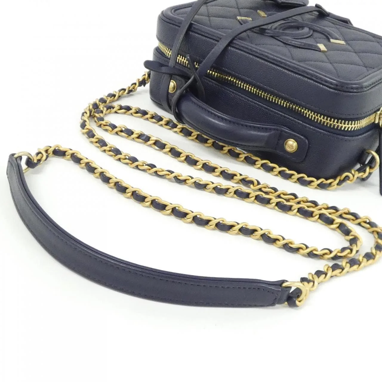 CHANEL 93342 Handbag Grained Calfskin 深藍色 荔枝紋牛皮 中古品A - 縮圖 8