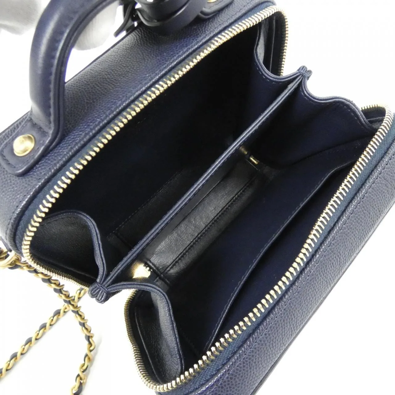 CHANEL 93342 Handbag Grained Calfskin 深藍色 荔枝紋牛皮 中古品A - 縮圖 9