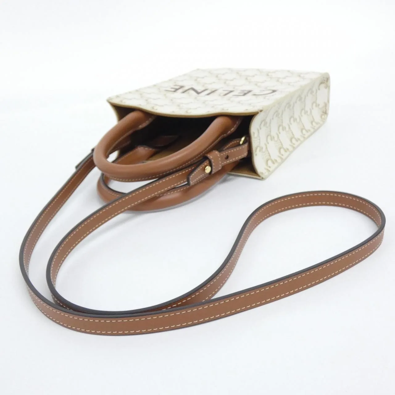 CELINE Cabas 194372BZK Handbag Canvas 白色 帆布 中古品A - 縮圖 7