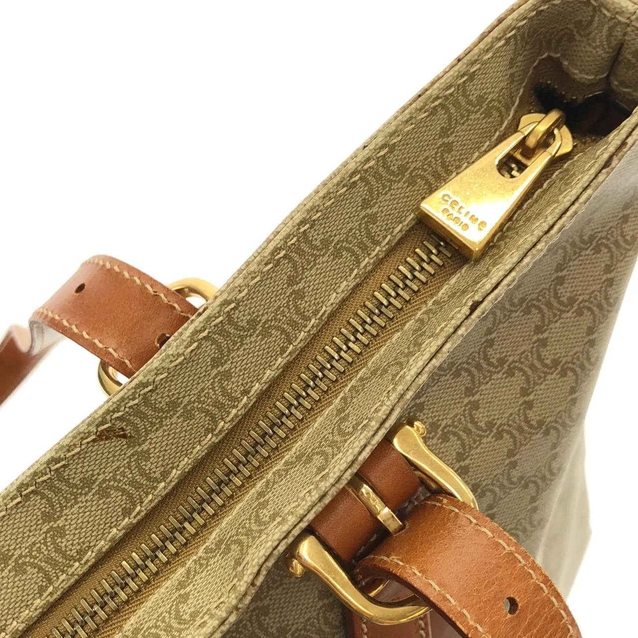 CELINE Handbag Canvas 米色 帆布 中古品B - 縮圖 5