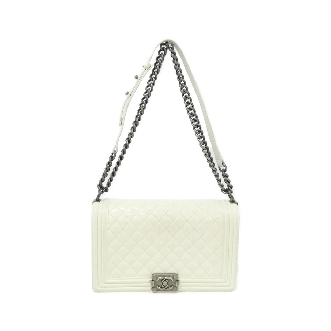 CHANEL Boy Chanel 92193 Shoulder Patent Leather White