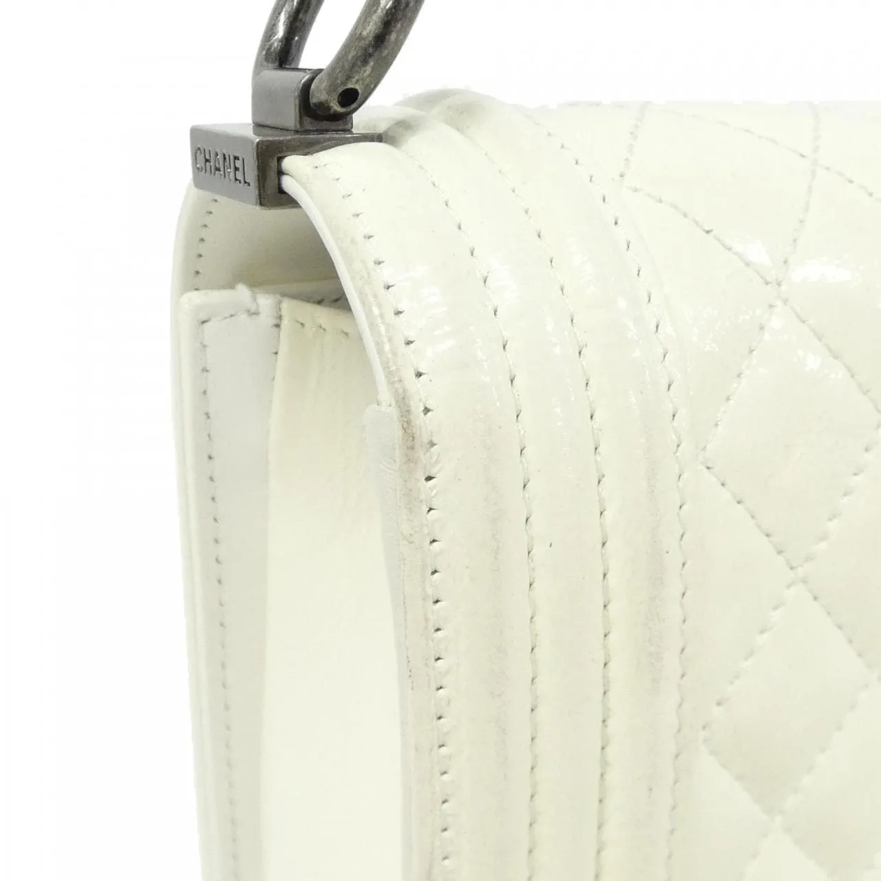 CHANEL Boy Chanel 92193 Shoulder Patent Leather 白色 漆皮 中古品B - 縮圖 5