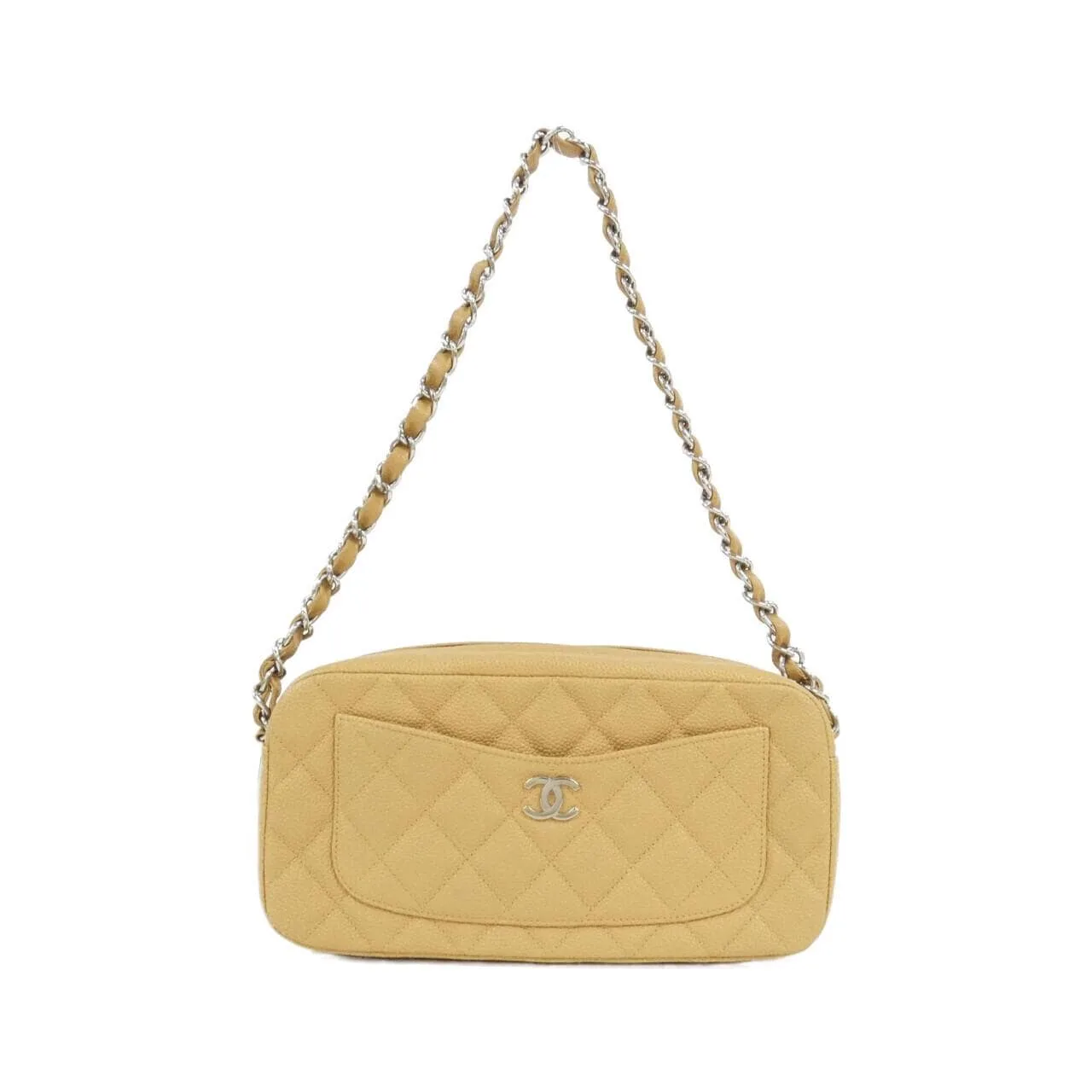 CHANEL Shoulder Caviar Leather Beige