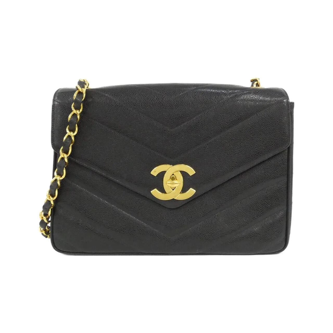 CHANEL Shoulder Caviar Leather Black