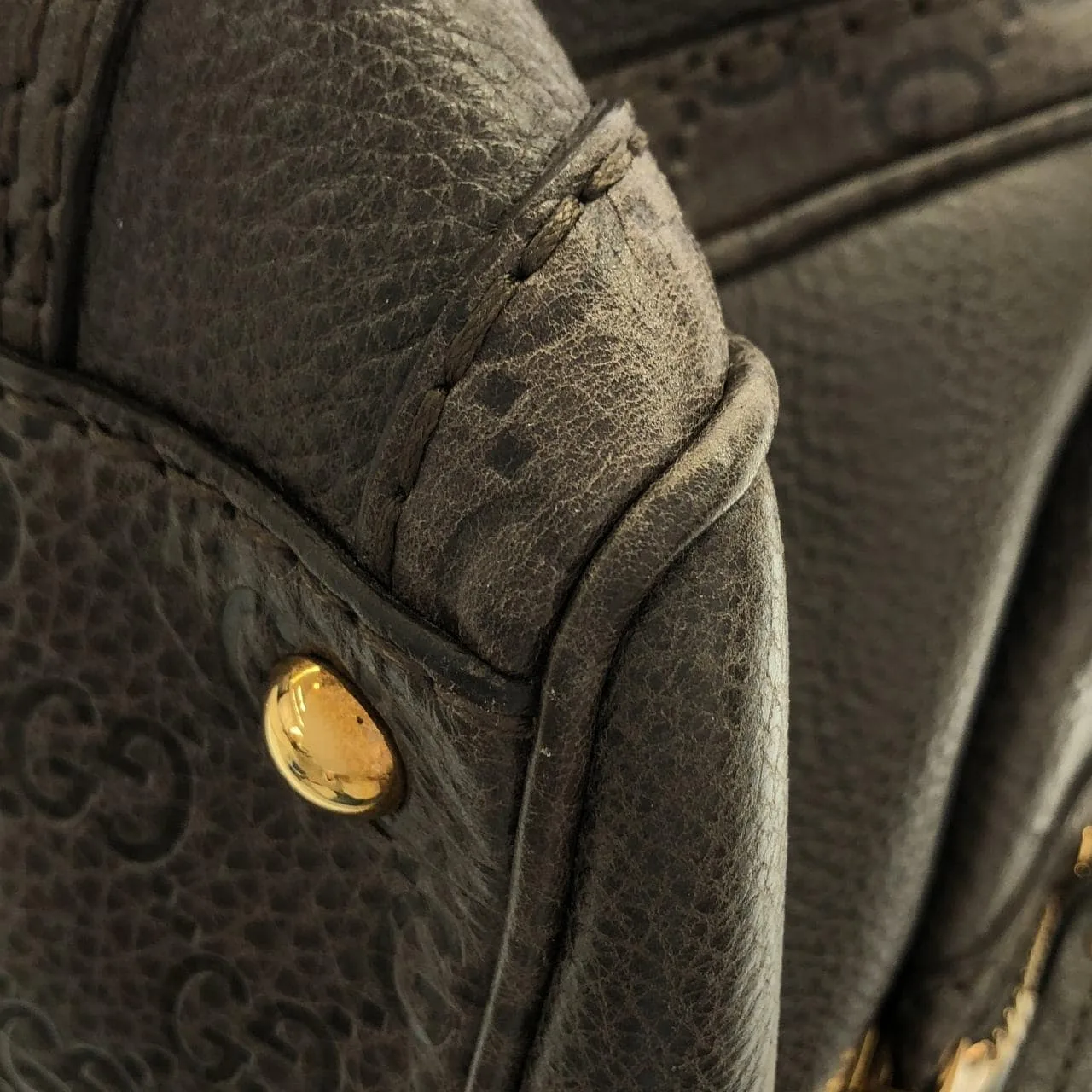 GUCCI 186235 Handbag Leather 灰色 皮革 中古品A - 縮圖 3