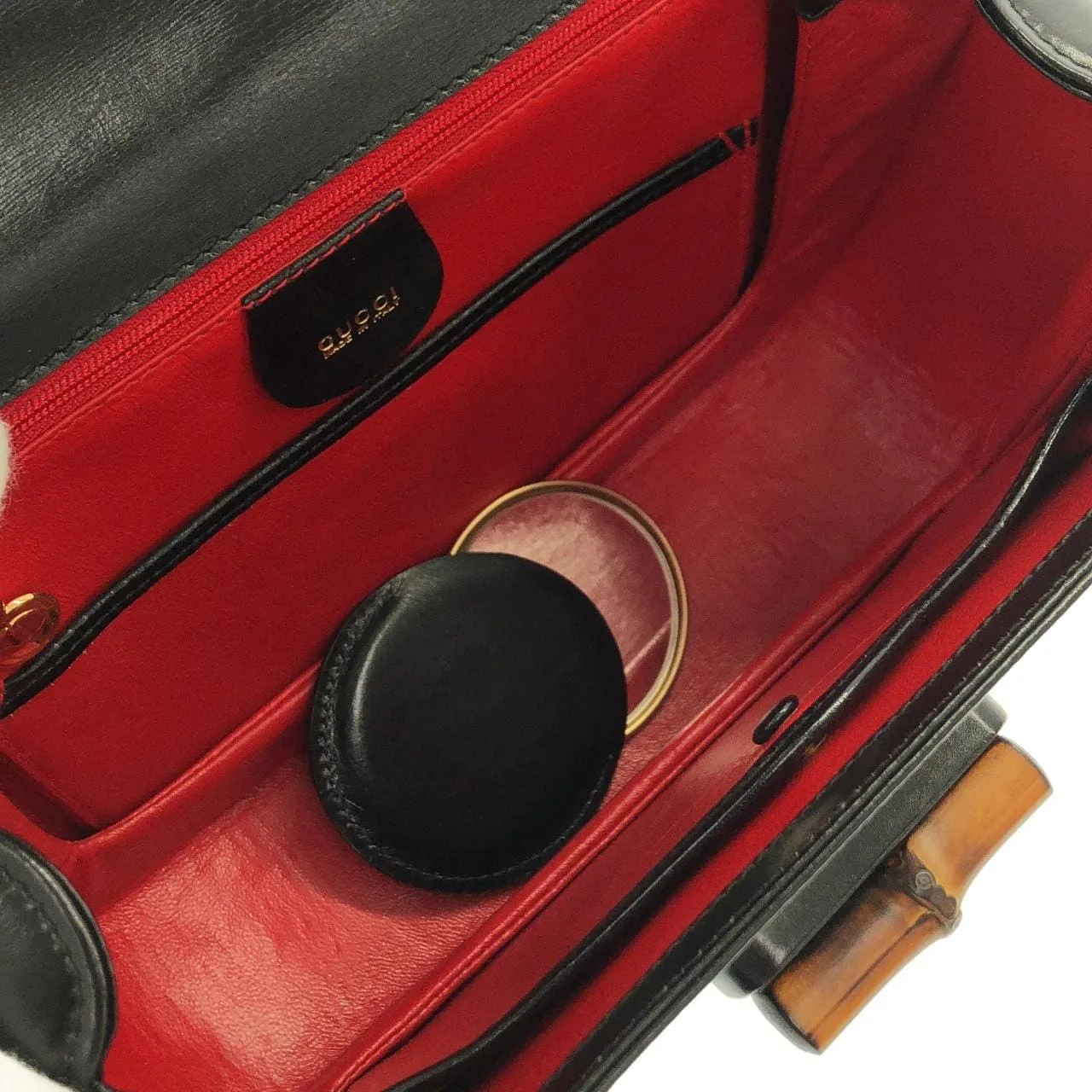 GUCCI 000 1951 Handbag Leather 黑色 皮革 中古品A - 縮圖 9