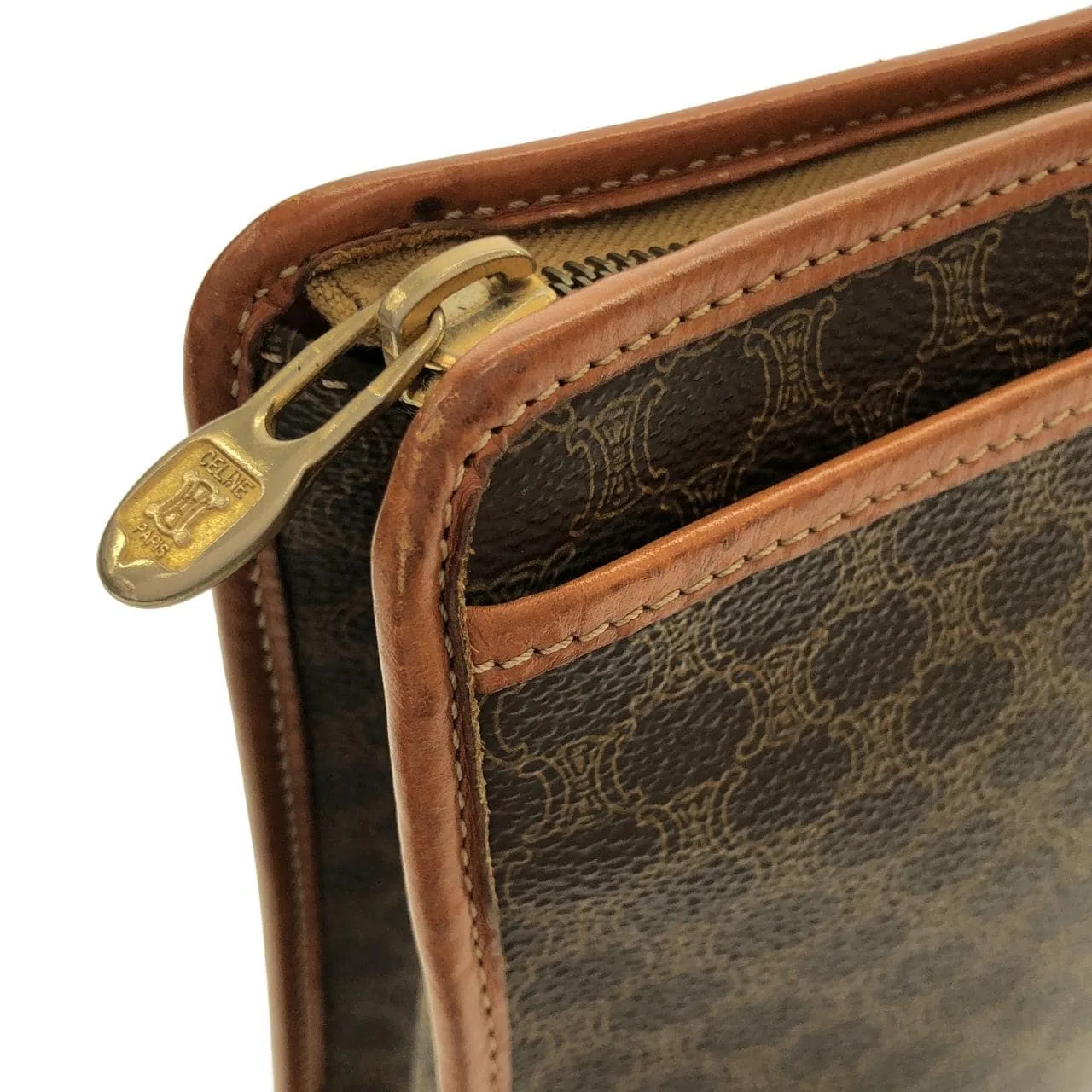 CELINE Handbag Canvas 棕色 帆布 中古品B - 縮圖 6