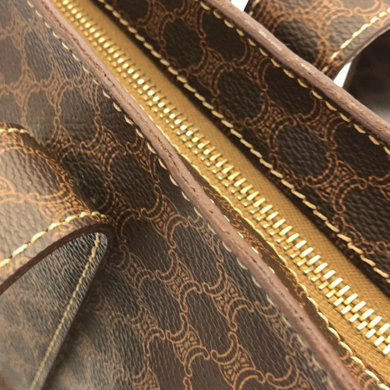 CELINE Handbag Canvas 棕色 帆布 中古品A - 縮圖 7