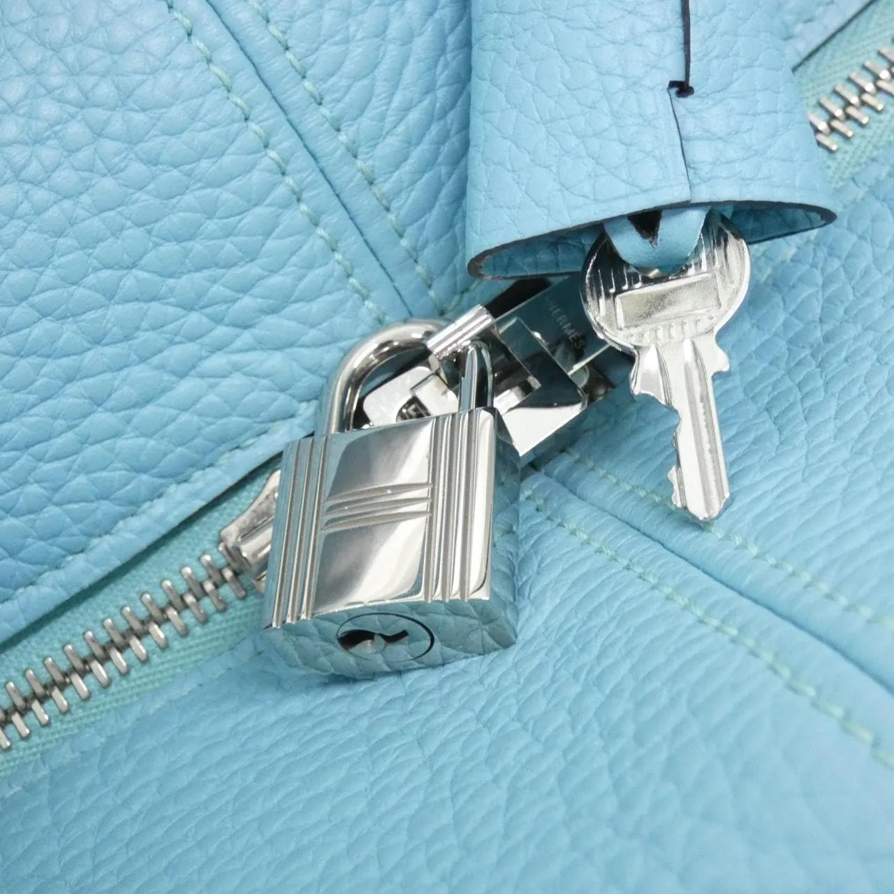 HERMES 043877CK Boston Clemence Blue Clemence Leather Rank A - Thumbnail 3