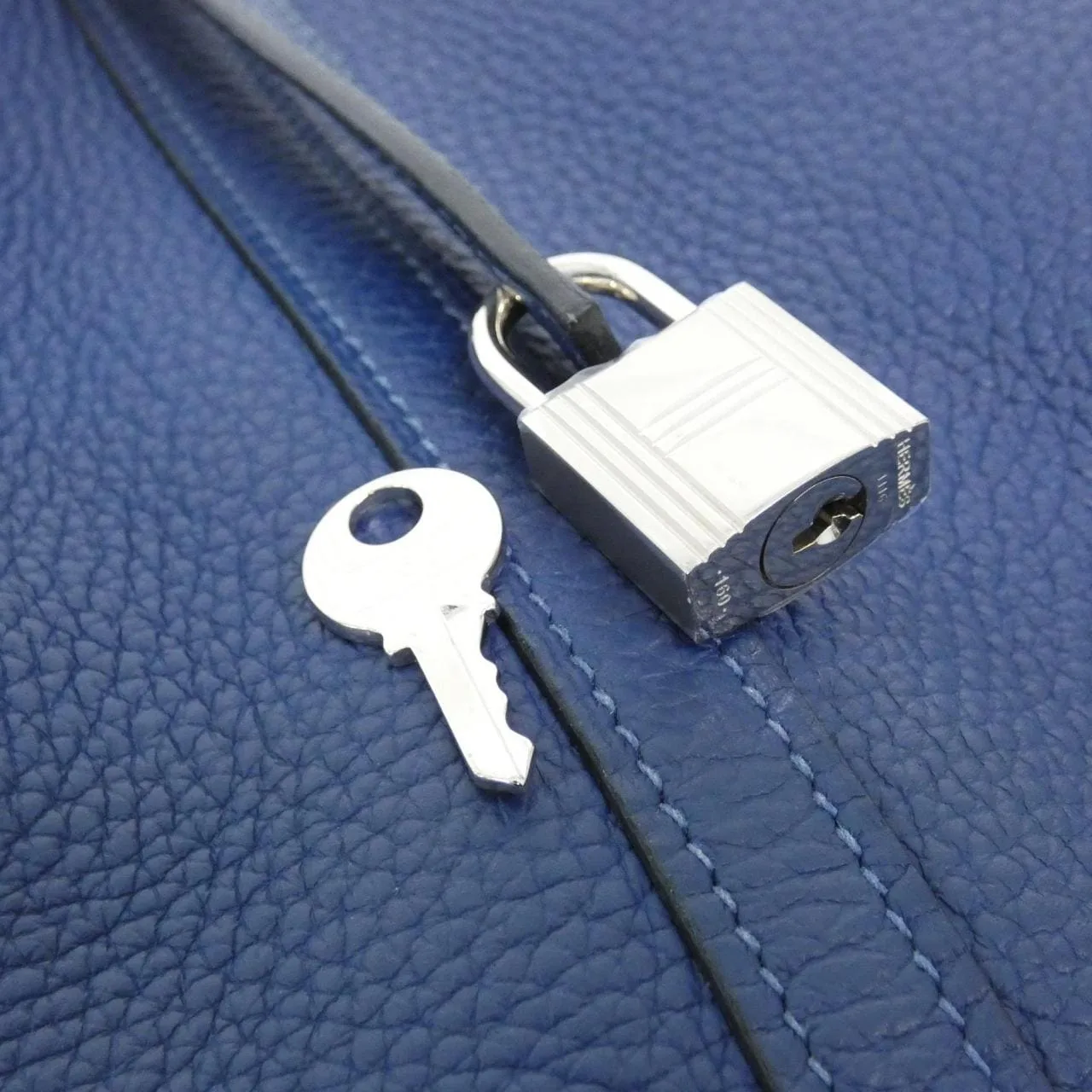 HERMES Picotin 060991CK Handbag Clemence Blue Clemence Leather Rank B - Thumbnail 3