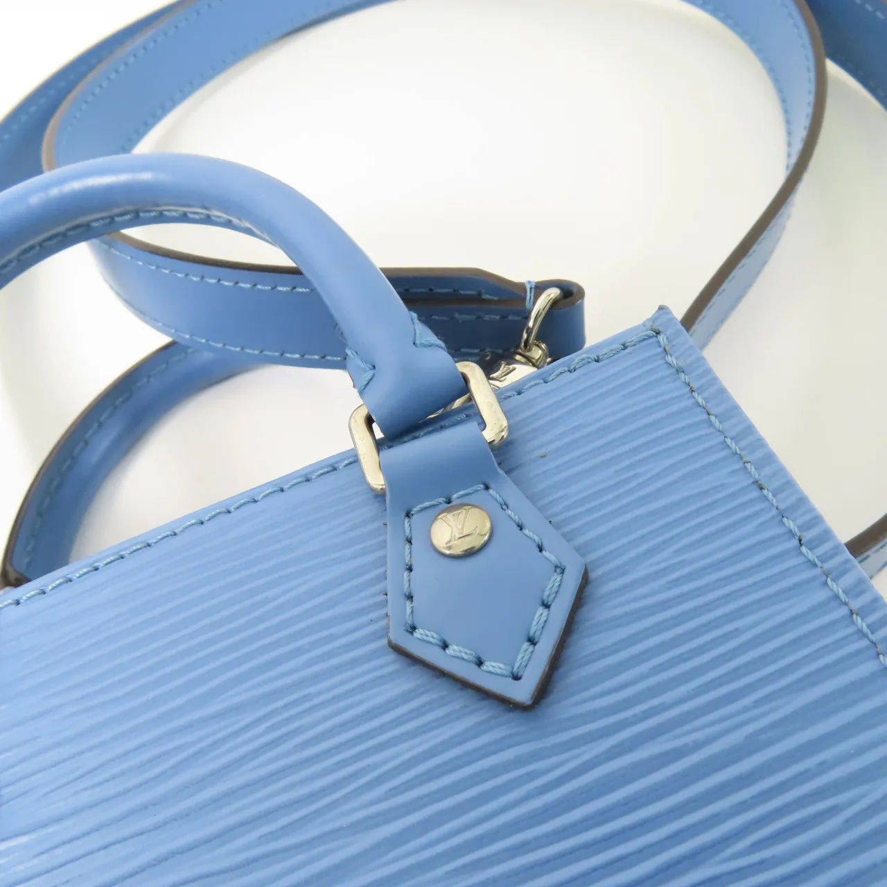 LOUIS VUITTON Petit Sac Plat M80167 兩用包 牛皮 藍色 / Pale Blue 牛皮 中古品A - 縮圖 12