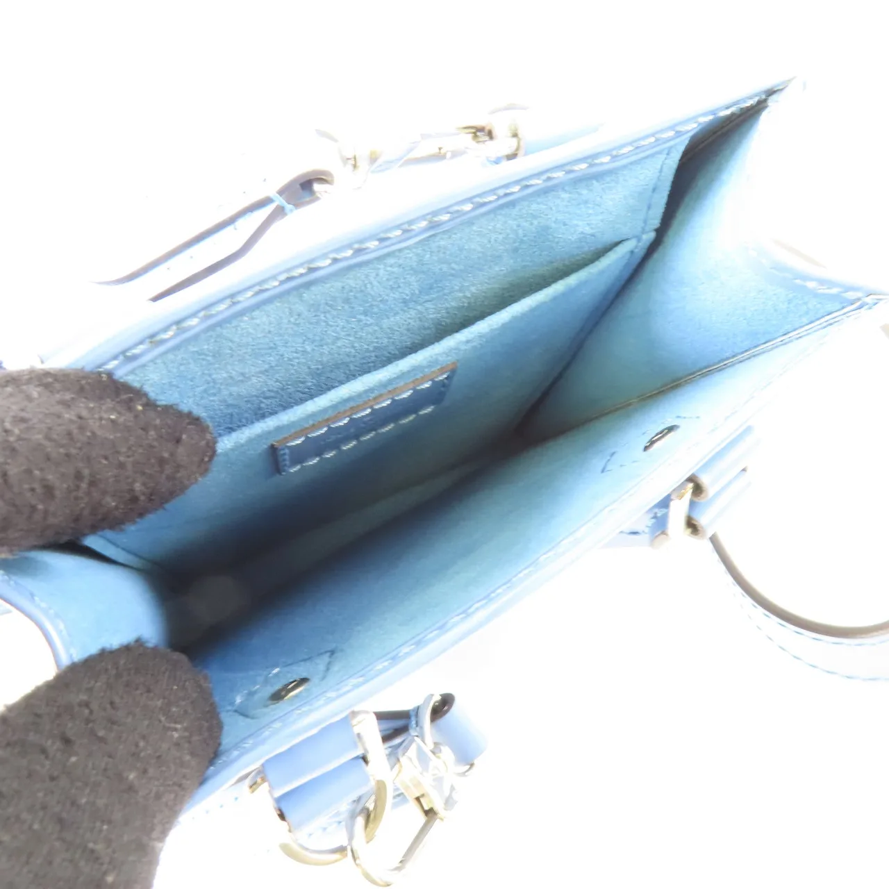 LOUIS VUITTON Petit Sac Plat M80167 兩用包 牛皮 藍色 / Pale Blue 牛皮 中古品A - 縮圖 13