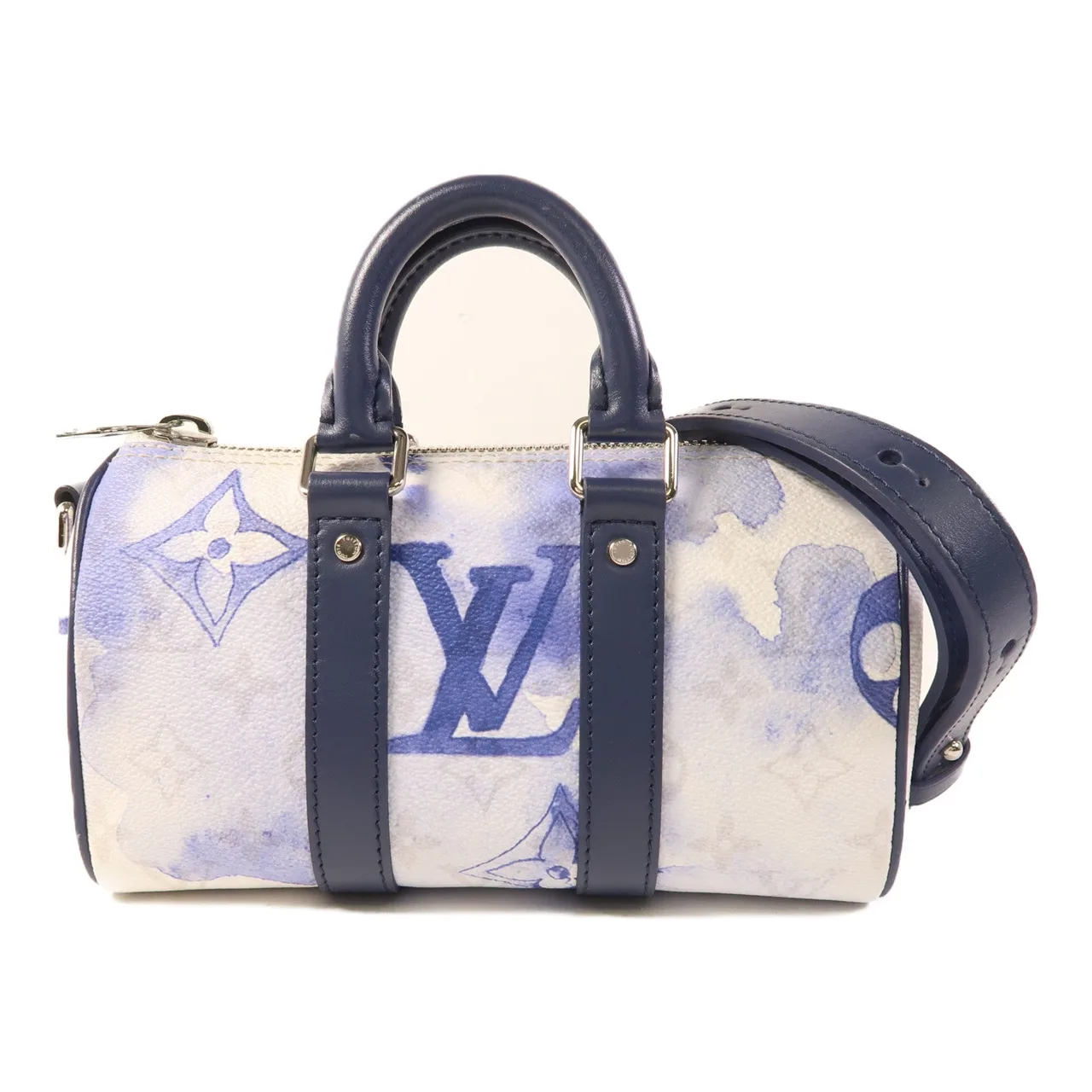 LOUIS VUITTON Keepall M45761 兩用包 塗層帆布 白色 / 藍色 / White/Navy