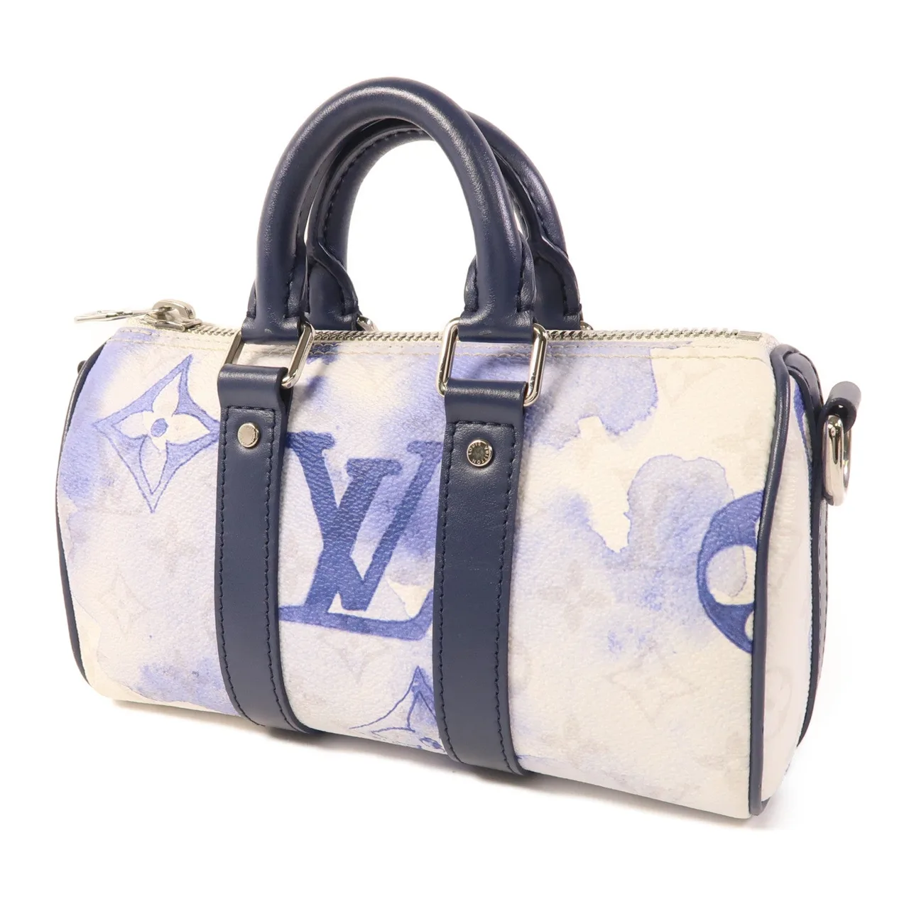 LOUIS VUITTON Keepall M45761 兩用包 塗層帆布 白色 / 藍色 / White/Navy 塗層帆布 中古品A - 縮圖 2