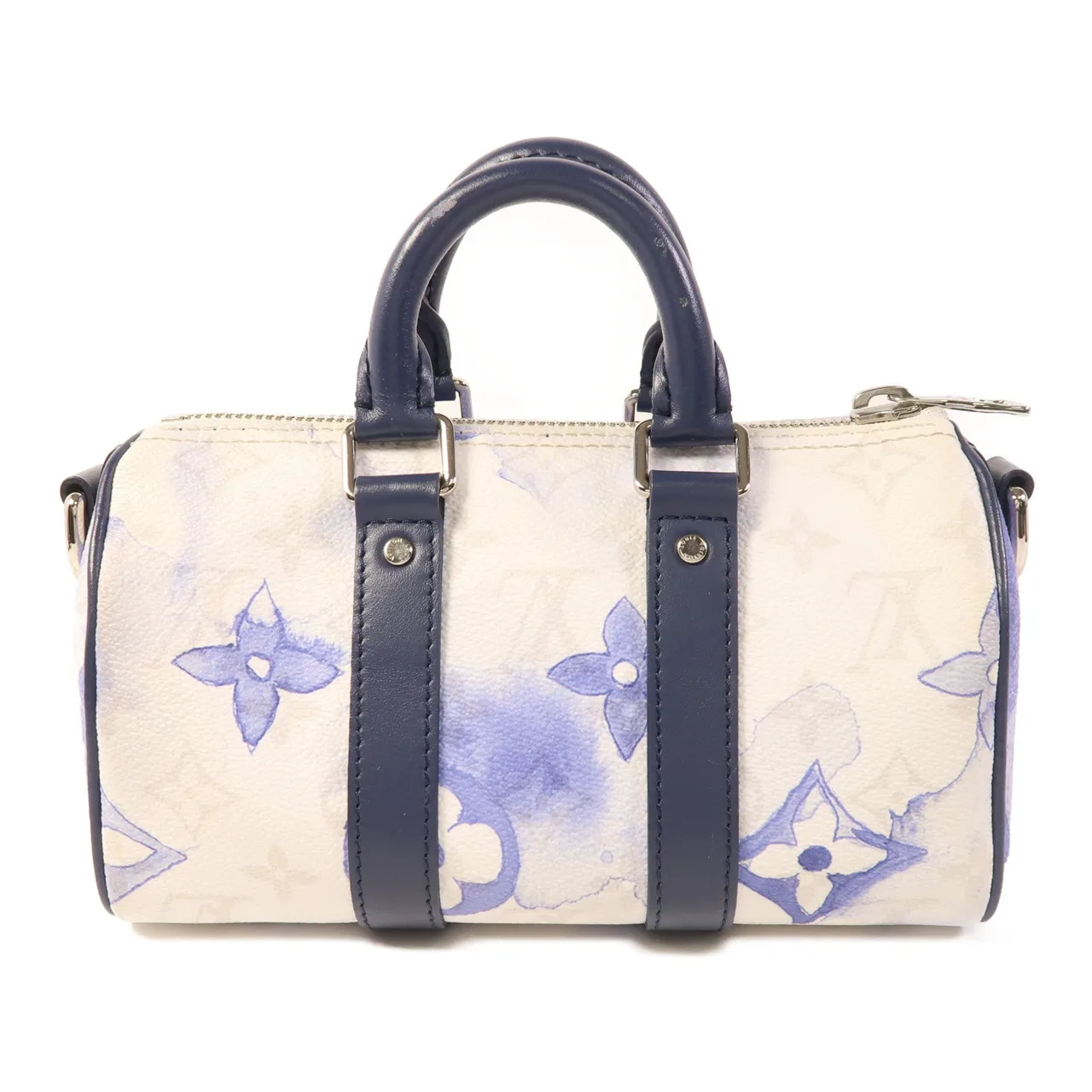 LOUIS VUITTON Keepall M45761 兩用包 塗層帆布 白色 / 藍色 / White/Navy 塗層帆布 中古品A - 縮圖 3