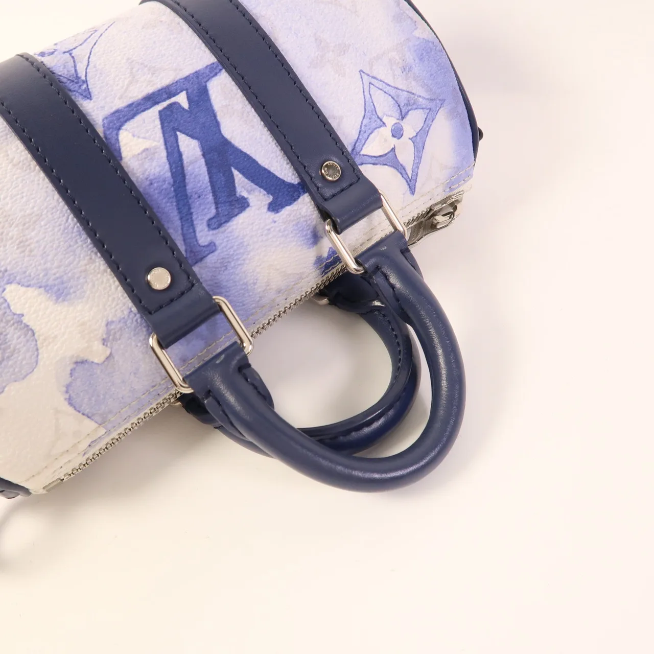 LOUIS VUITTON Keepall M45761 兩用包 塗層帆布 白色 / 藍色 / White/Navy 塗層帆布 中古品A - 縮圖 5