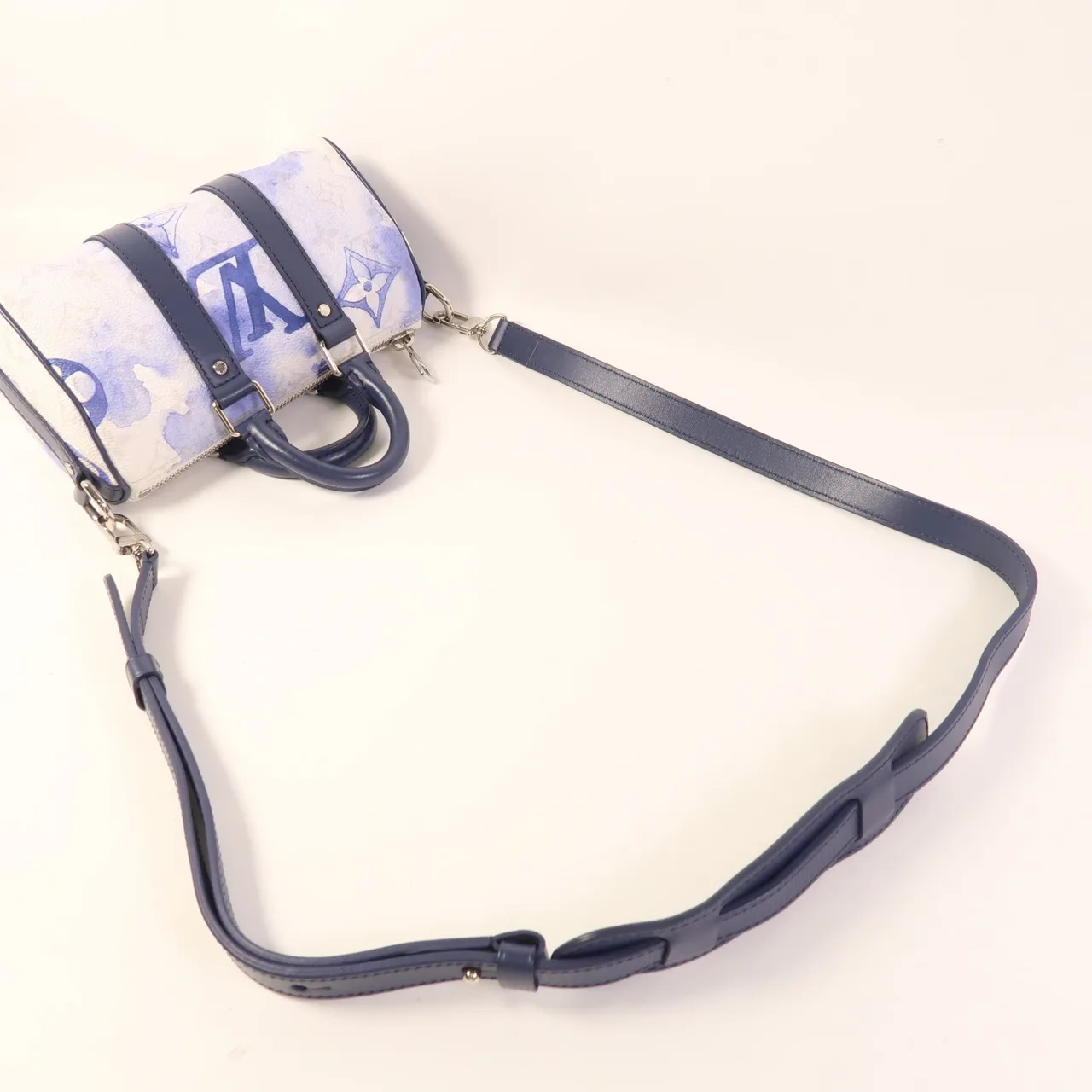 LOUIS VUITTON Keepall M45761 兩用包 塗層帆布 白色 / 藍色 / White/Navy 塗層帆布 中古品A - 縮圖 6