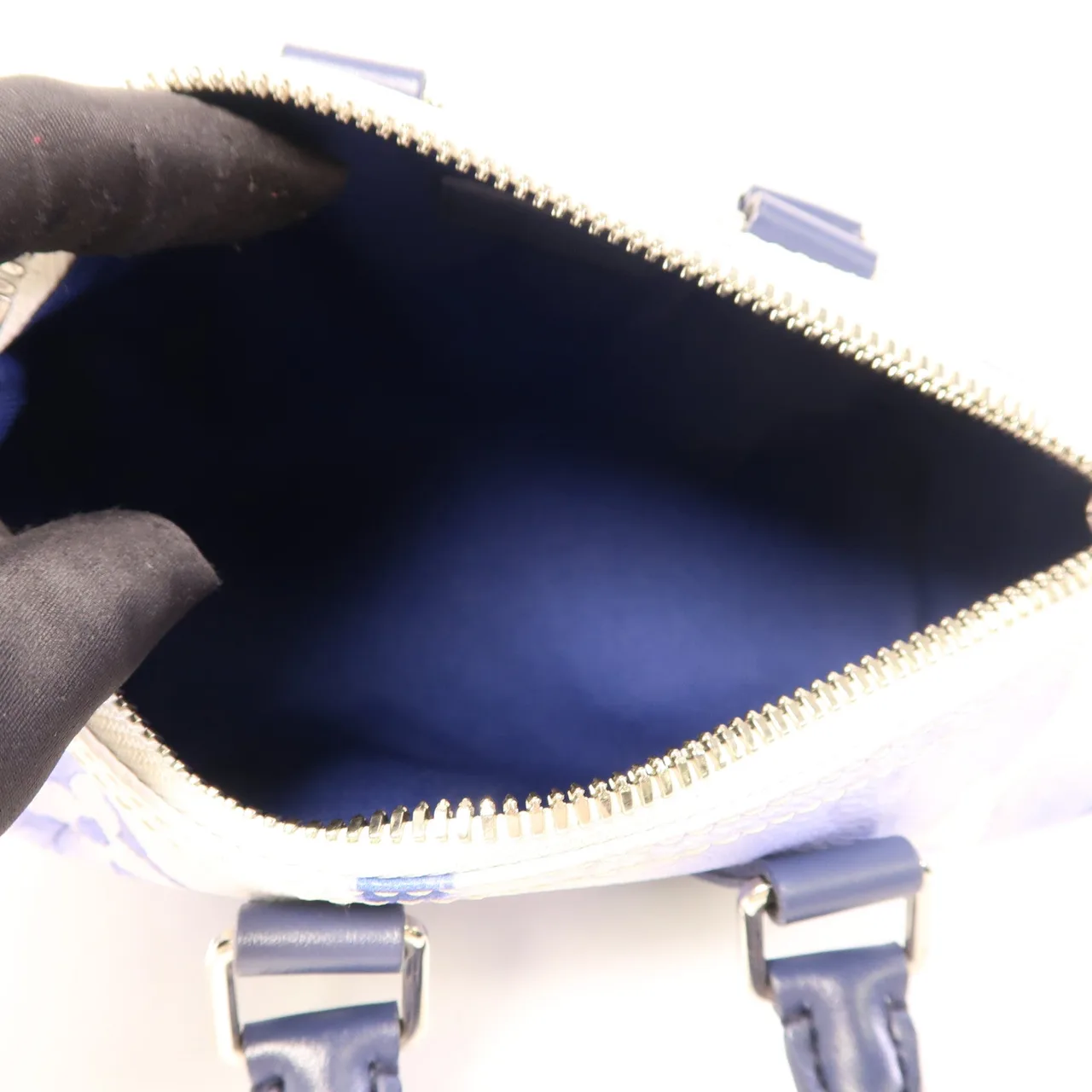 LOUIS VUITTON Keepall M45761 兩用包 塗層帆布 白色 / 藍色 / White/Navy 塗層帆布 中古品A - 縮圖 7