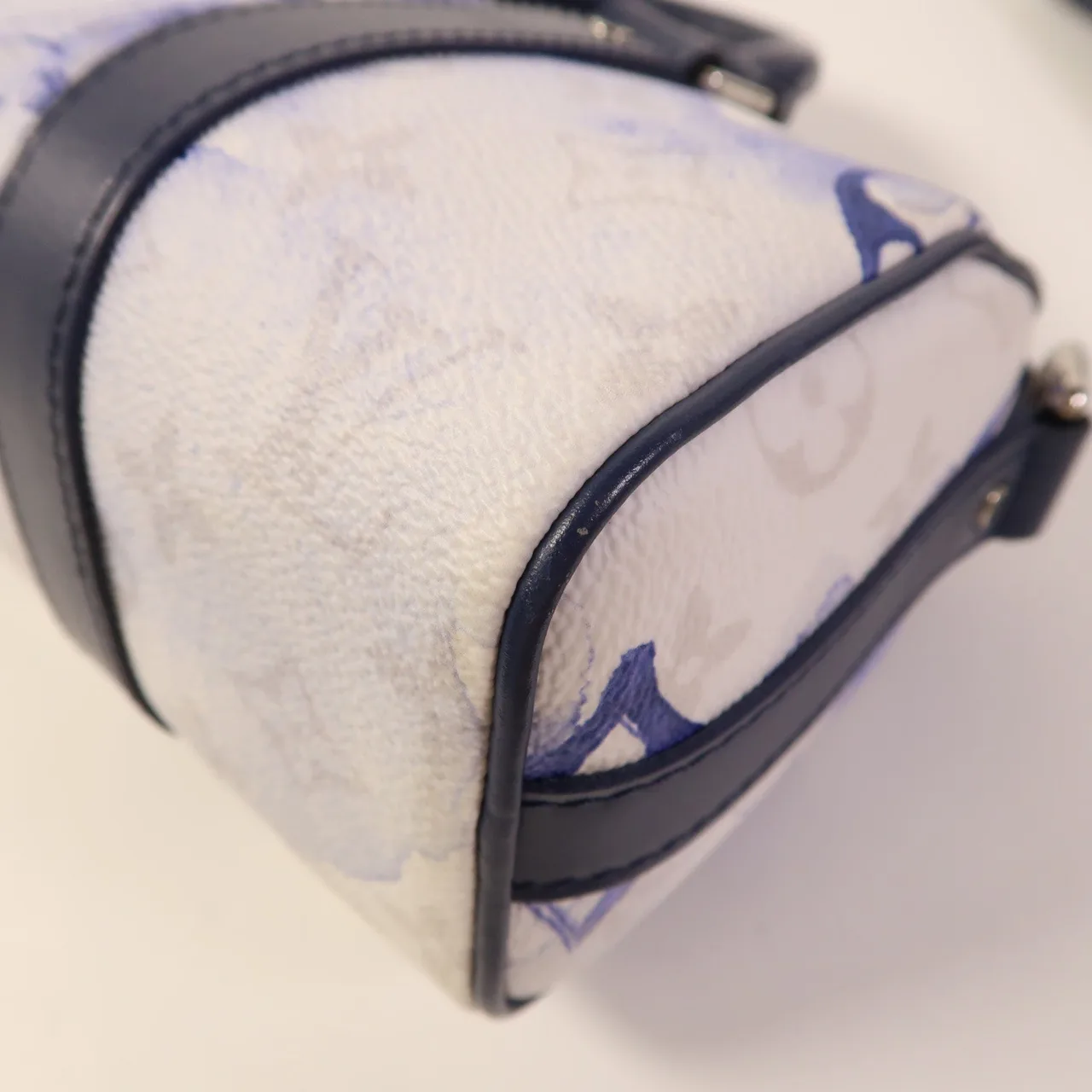 LOUIS VUITTON Keepall M45761 兩用包 塗層帆布 白色 / 藍色 / White/Navy 塗層帆布 中古品A - 縮圖 12