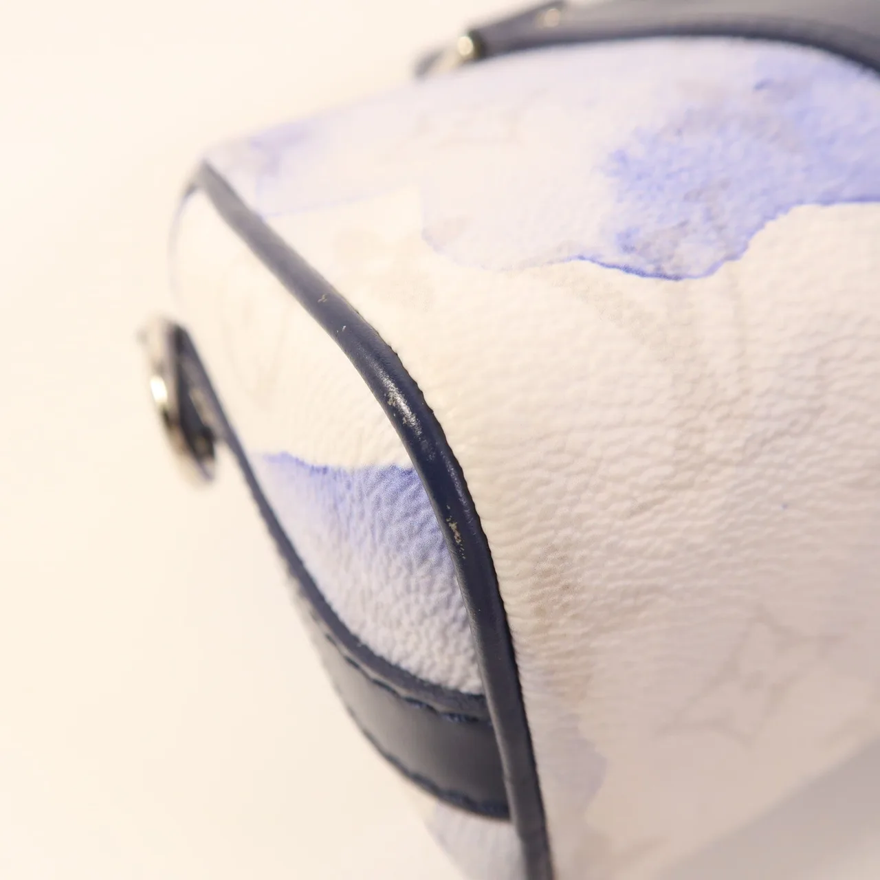 LOUIS VUITTON Keepall M45761 兩用包 塗層帆布 白色 / 藍色 / White/Navy 塗層帆布 中古品A - 縮圖 13