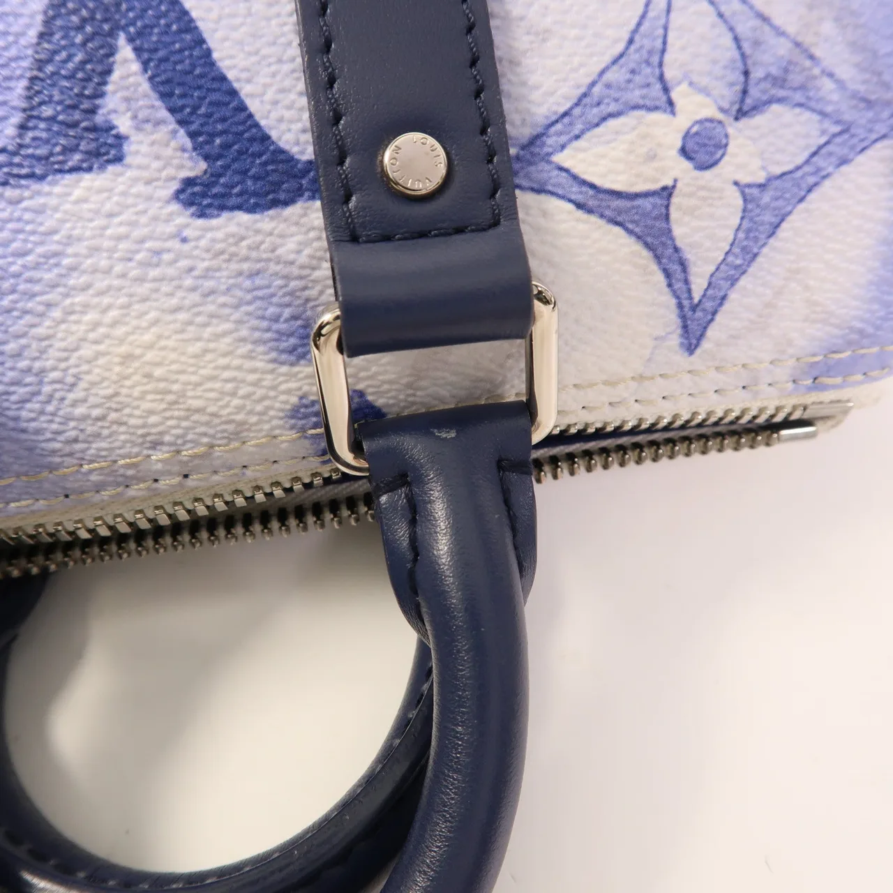 LOUIS VUITTON Keepall M45761 兩用包 塗層帆布 白色 / 藍色 / White/Navy 塗層帆布 中古品A - 縮圖 18