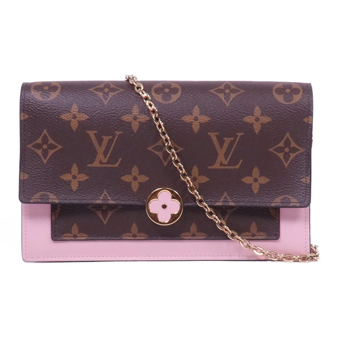 LOUIS VUITTON Flore Chain Wallet M67405 肩背包 塗層帆布 棕色 / 粉色 / Brown/Pink