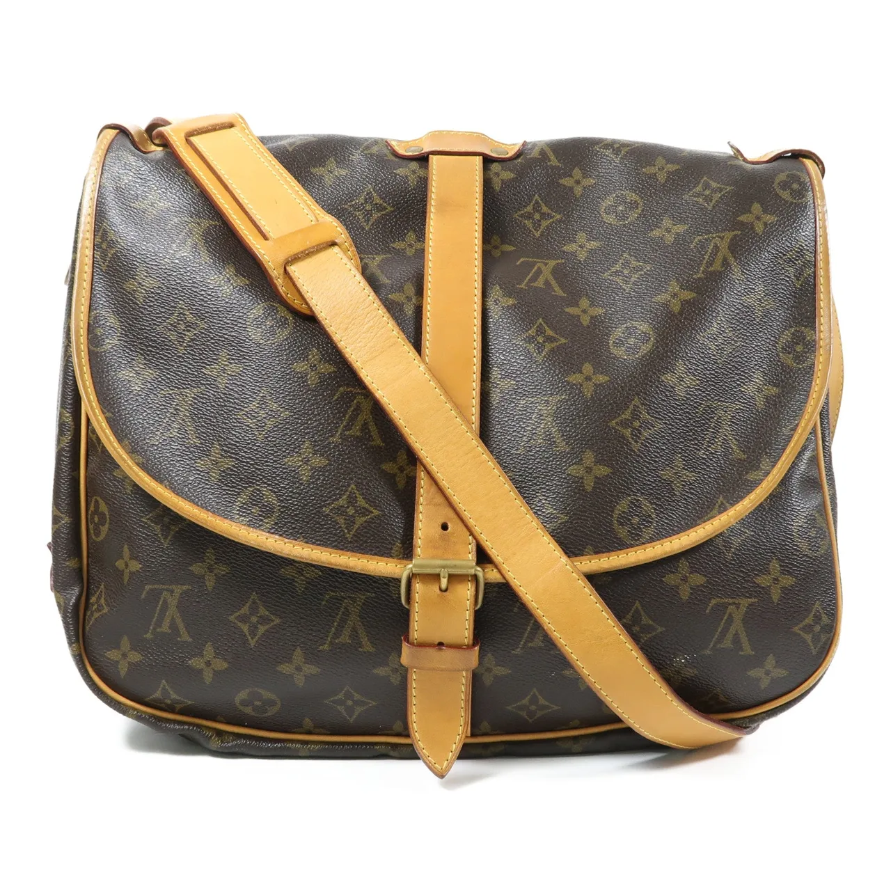 LOUIS VUITTON Saumur M42254 肩背包 塗層帆布 棕色 / Brown