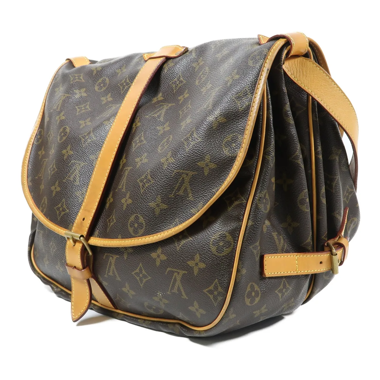 LOUIS VUITTON Saumur M42254 肩背包 塗層帆布 棕色 / Brown 塗層帆布 中古品B - 縮圖 3