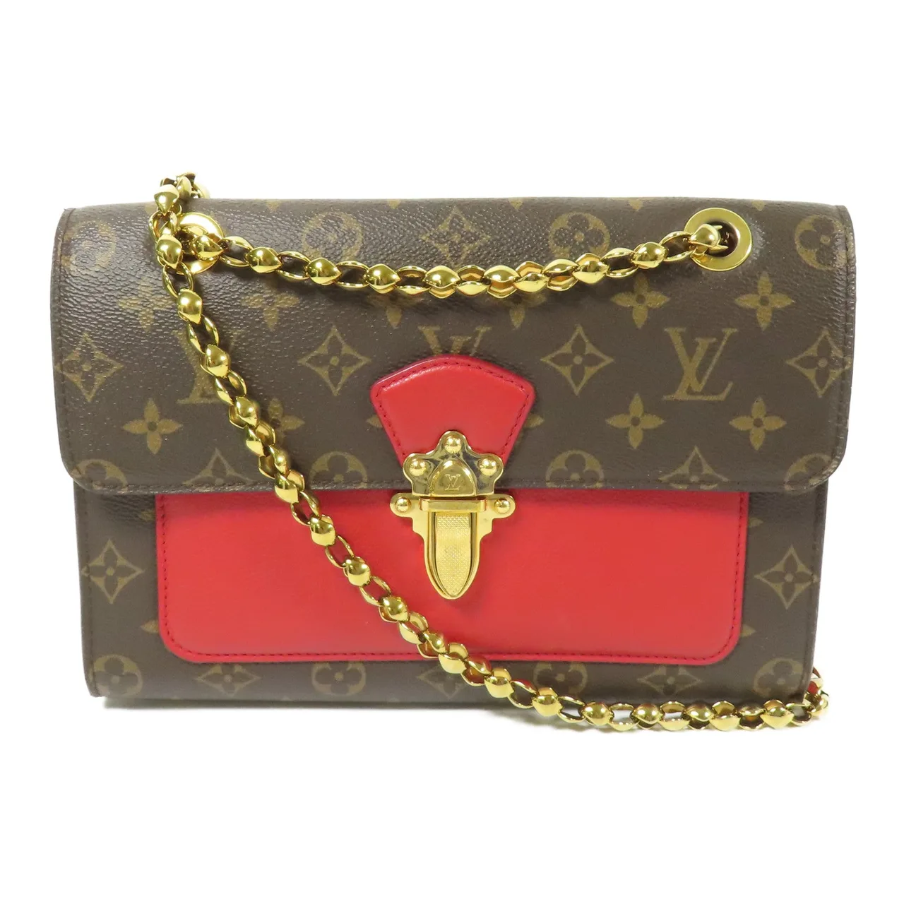 LOUIS VUITTON Victoire M41731 肩背包 塗層帆布 棕色 / 紅色 / Brown/Red