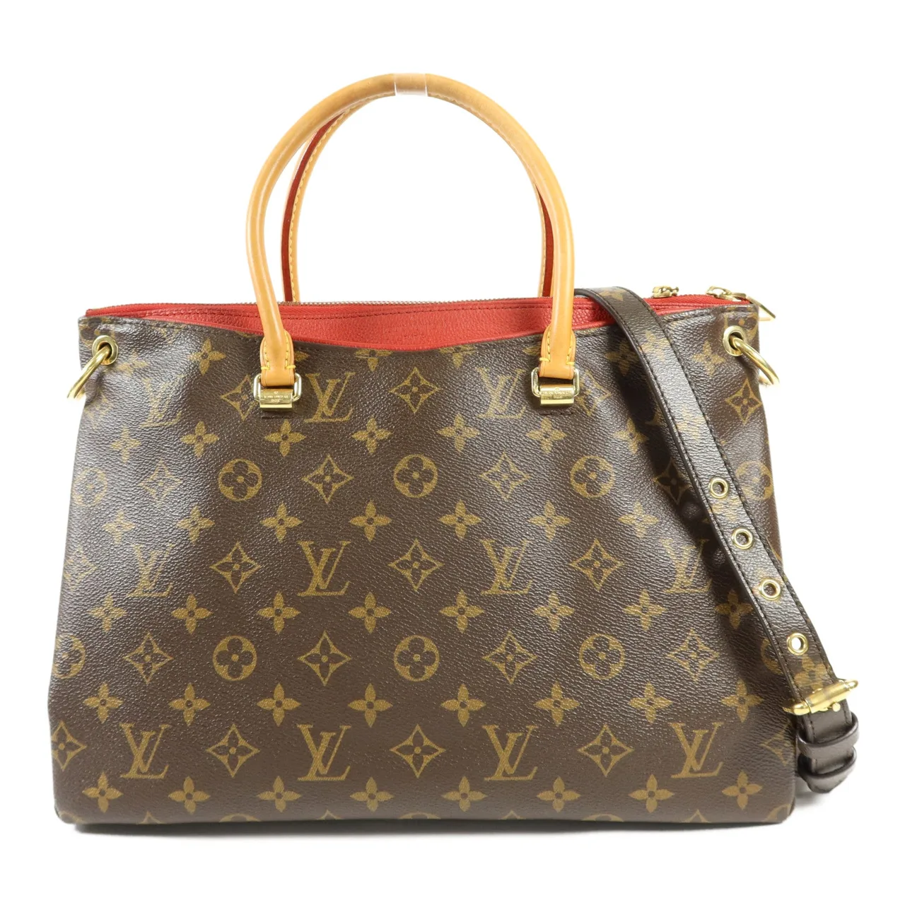 LOUIS VUITTON Pallas M41175 兩用包 塗層帆布 棕色 / Brown/Red