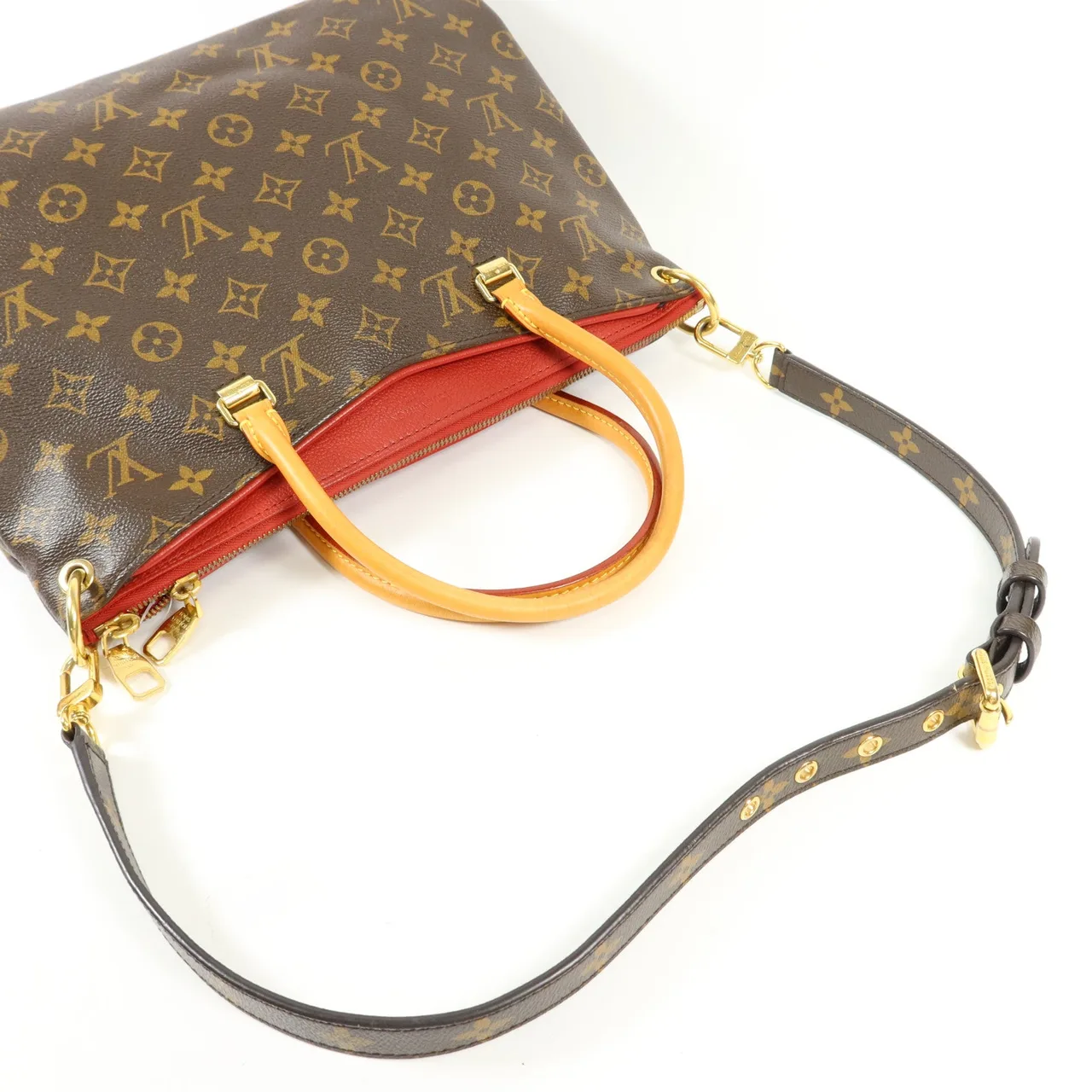 LOUIS VUITTON Pallas M41175 兩用包 塗層帆布 棕色 / Brown/Red 塗層帆布 中古品A - 縮圖 5