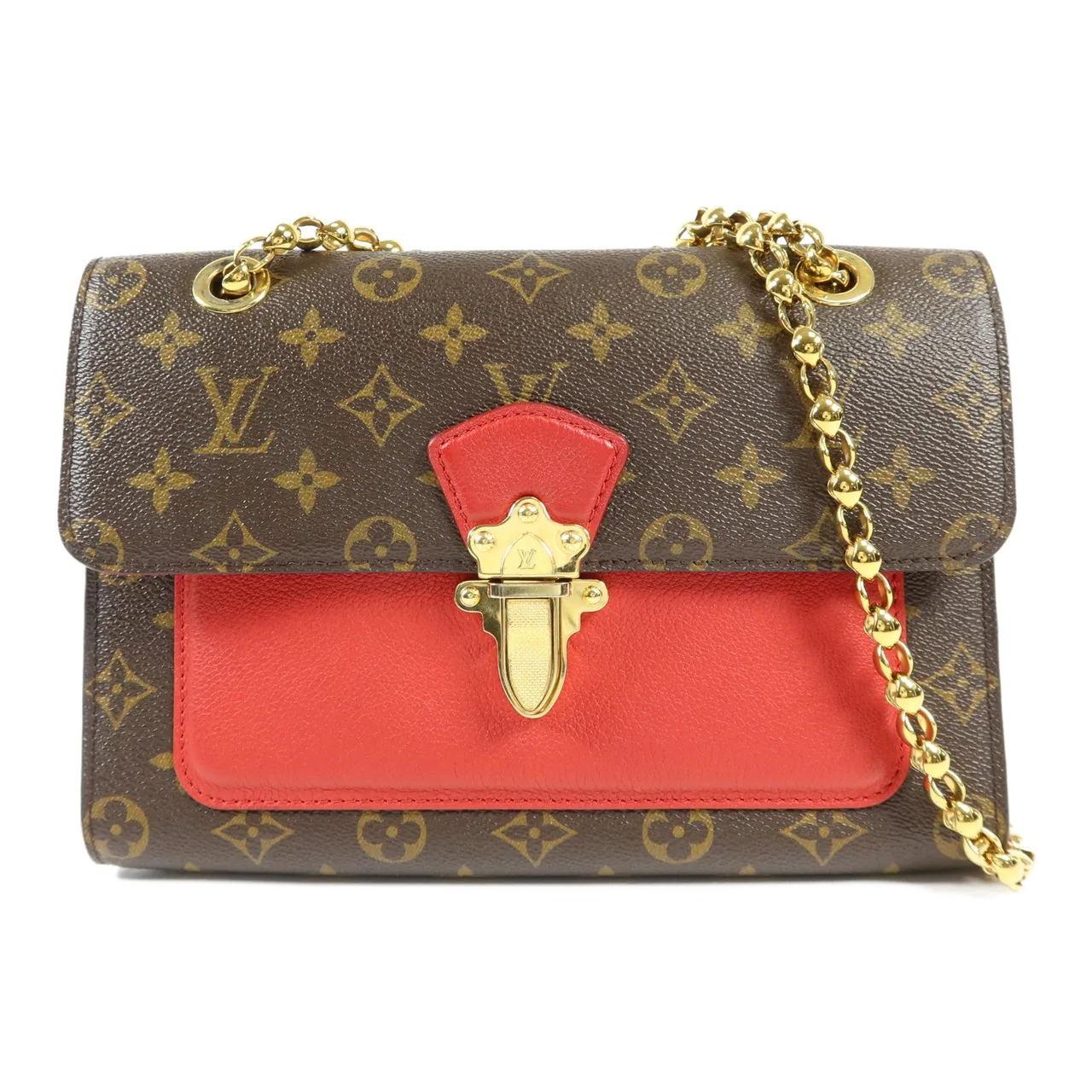LOUIS VUITTON Victoire M41731 肩背包 塗層帆布 棕色 / 紅色 / Brown/Red