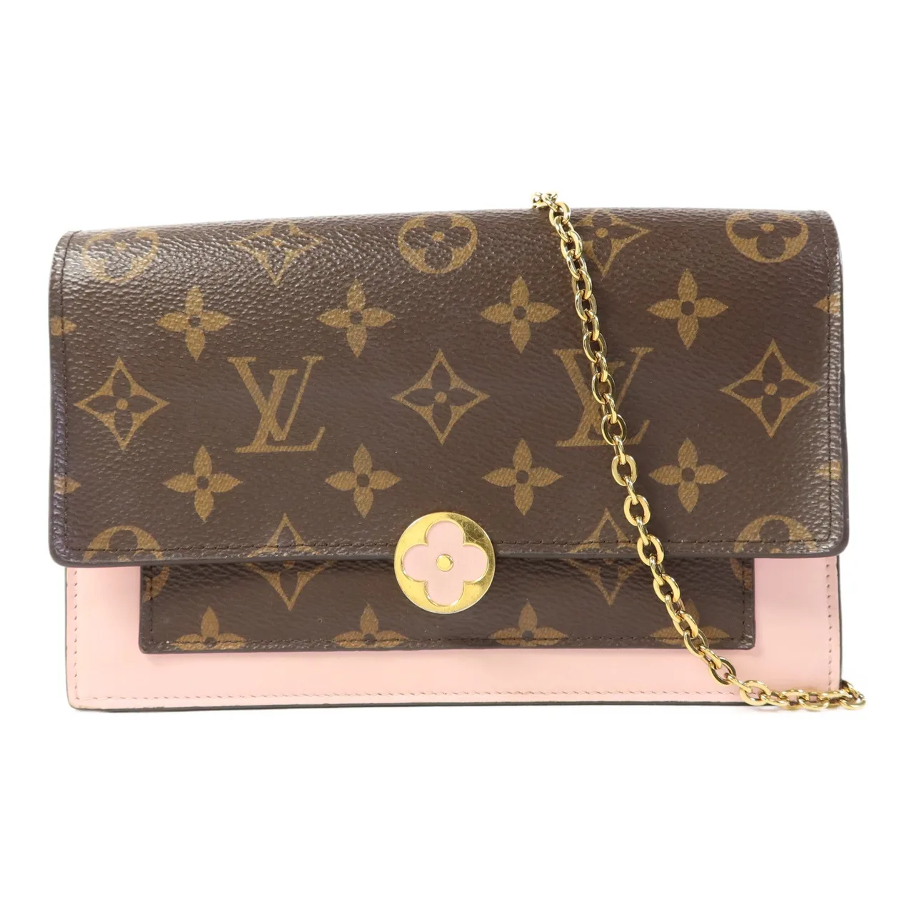 LOUIS VUITTON Flore Chain Wallet M67405 肩背包 塗層帆布 棕色 / 粉色 / Brown/Pink