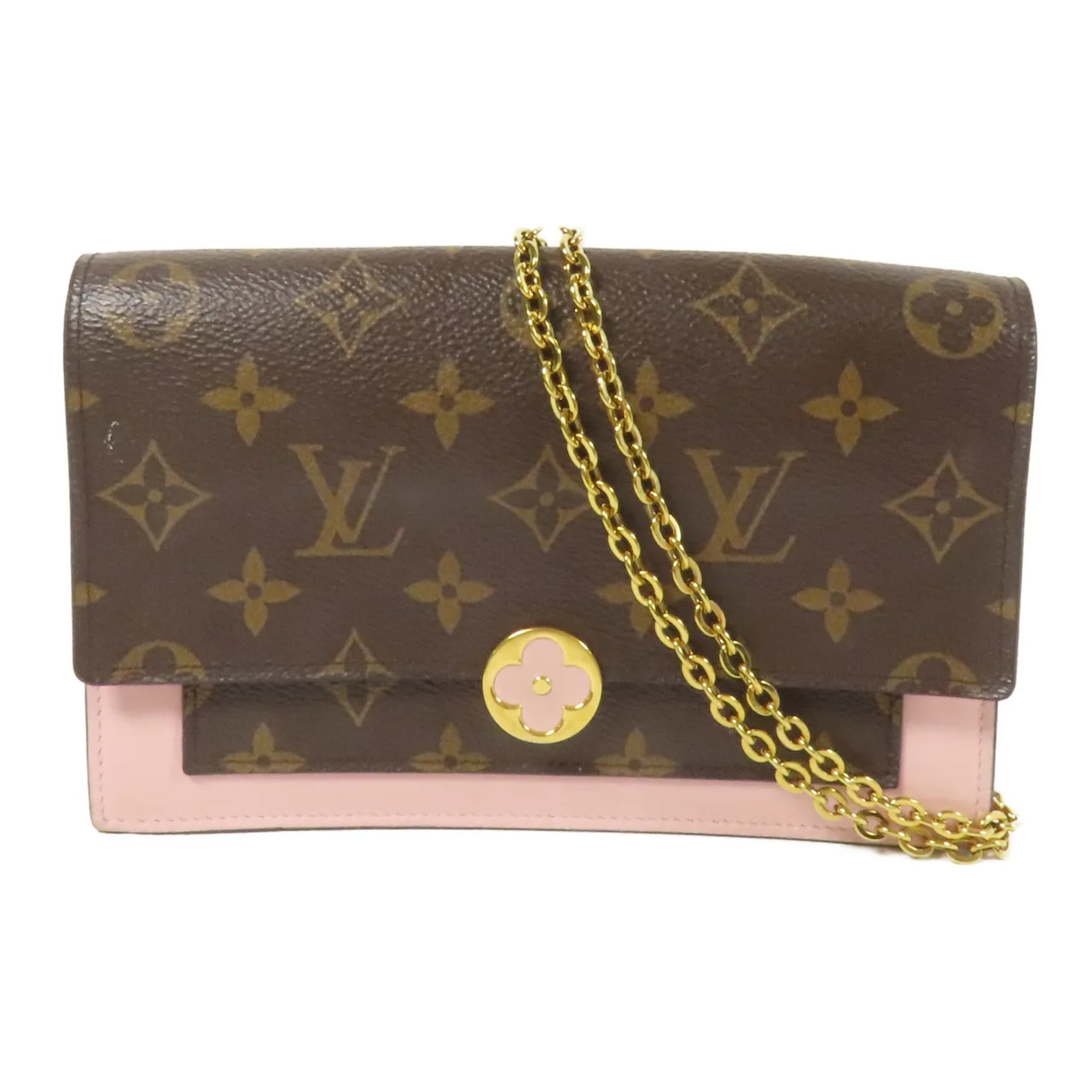 LOUIS VUITTON Flore Chain Wallet M67405 肩背包 塗層帆布 棕色 / 粉色 / Brown/Pink