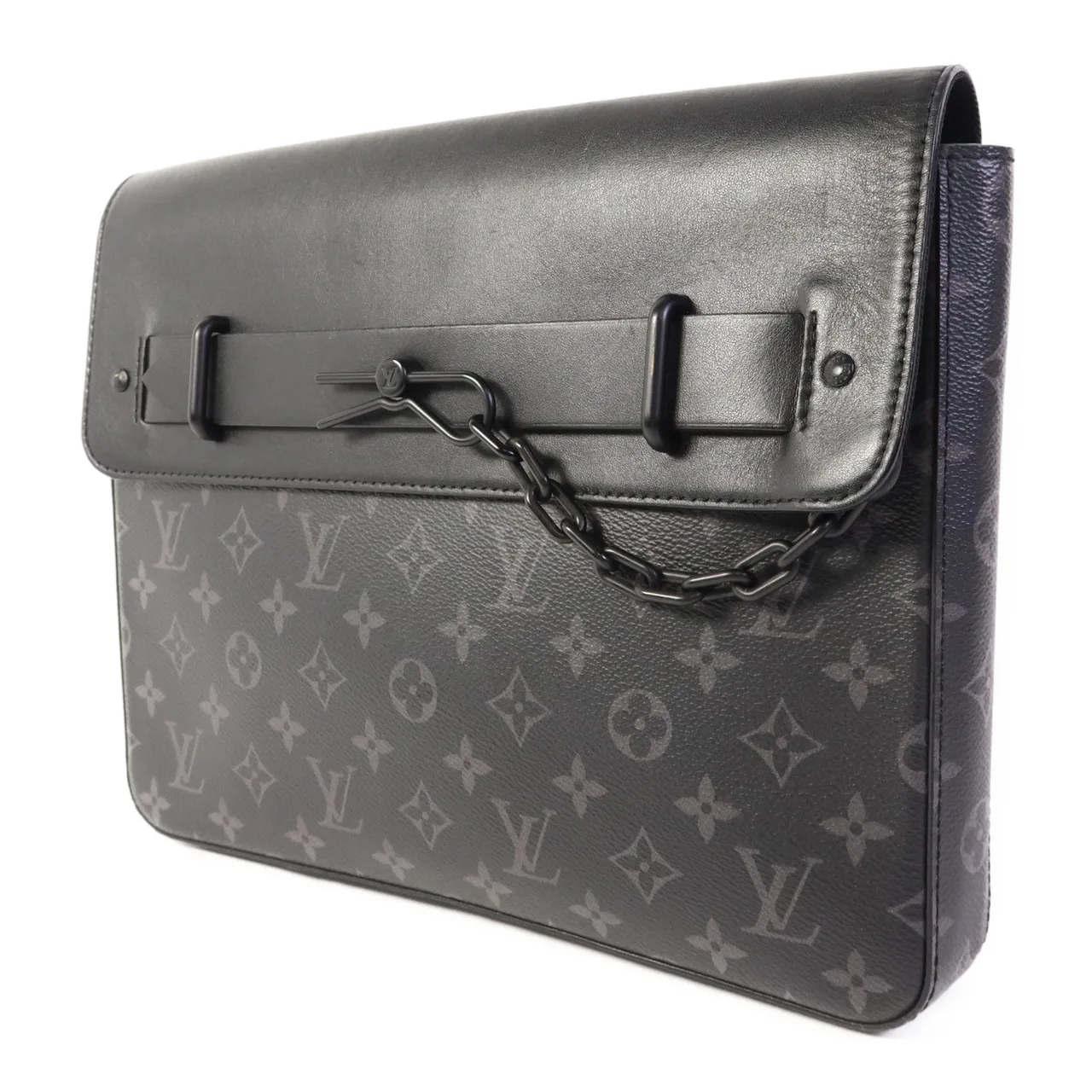LOUIS VUITTON Steamer M80107 手拿包 塗層帆布 黑色 / Black/Grey 塗層帆布 中古品B - 縮圖 3