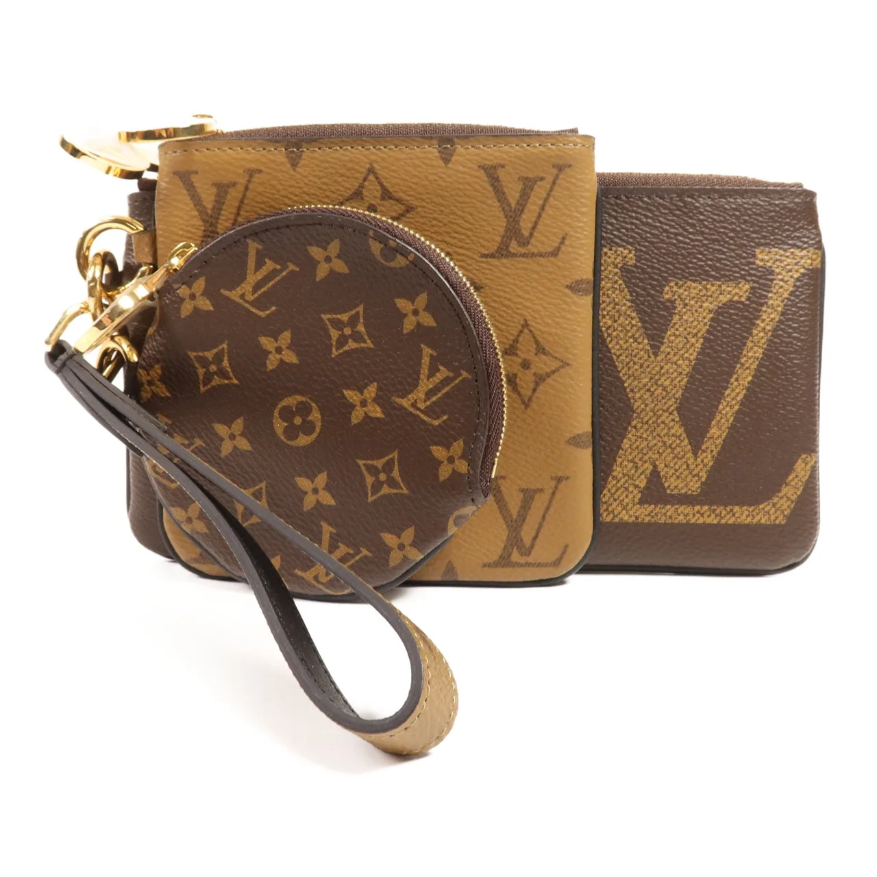 LOUIS VUITTON Pochette Trio M68756 Clutch Coated Canvas 棕色 / Brown