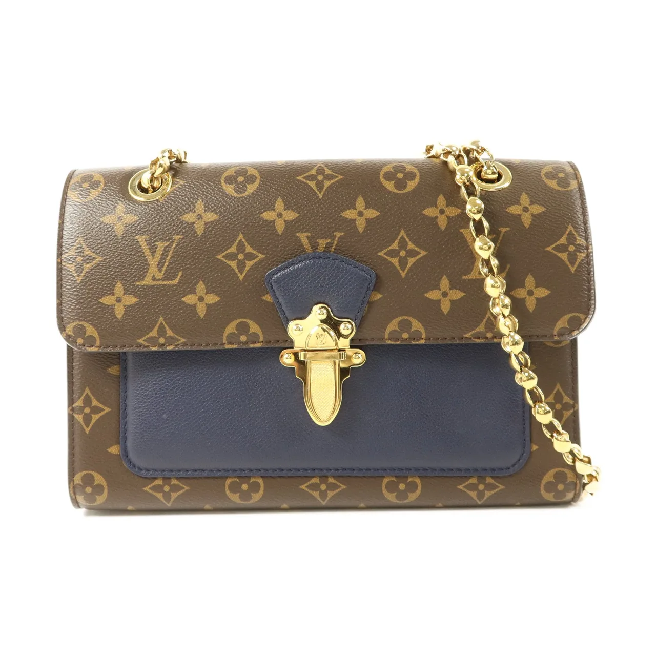 LOUIS VUITTON Victoire M44038 肩背包 塗層帆布 棕色 / 海軍藍 / Brown/Blue