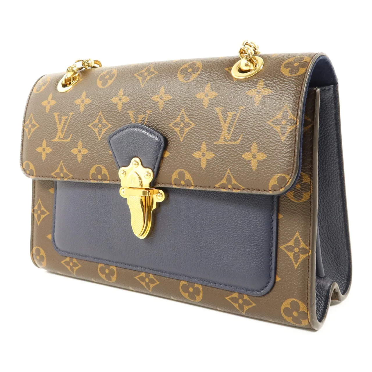 LOUIS VUITTON Victoire M44038 肩背包 塗層帆布 棕色 / 海軍藍 / Brown/Blue 塗層帆布 中古品A - 縮圖 3