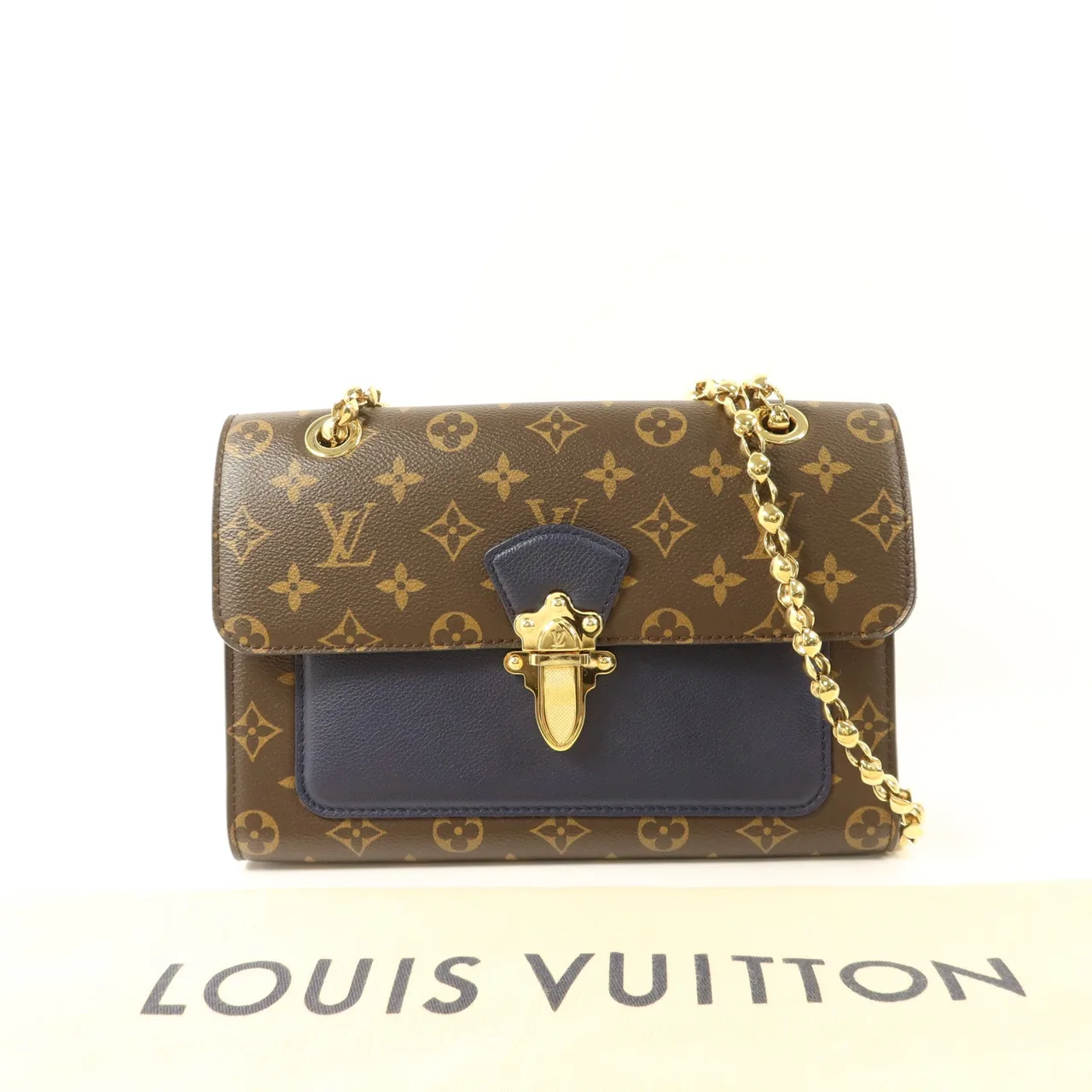 LOUIS VUITTON Victoire M44038 肩背包 塗層帆布 棕色 / 海軍藍 / Brown/Blue 塗層帆布 中古品A - 縮圖 11