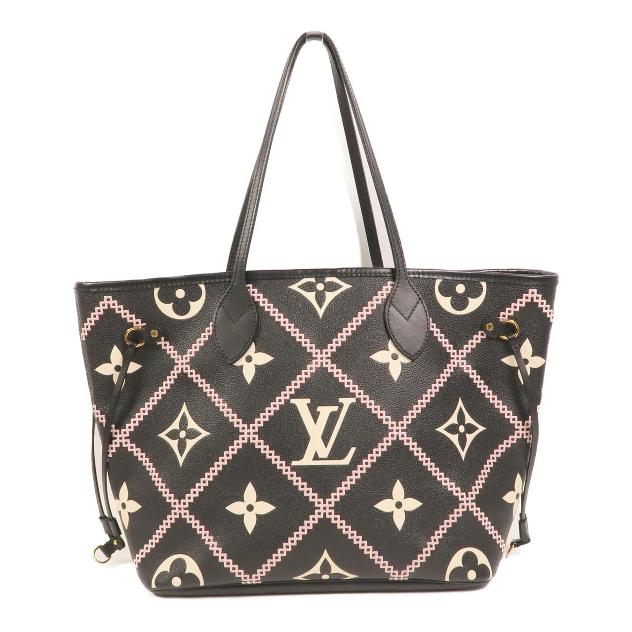 LOUIS VUITTON Neverfull M46040 Tote Bag Calfskin 黑色 / Black/Beige/Pink Calfskin Rank A - Thumbnail 2