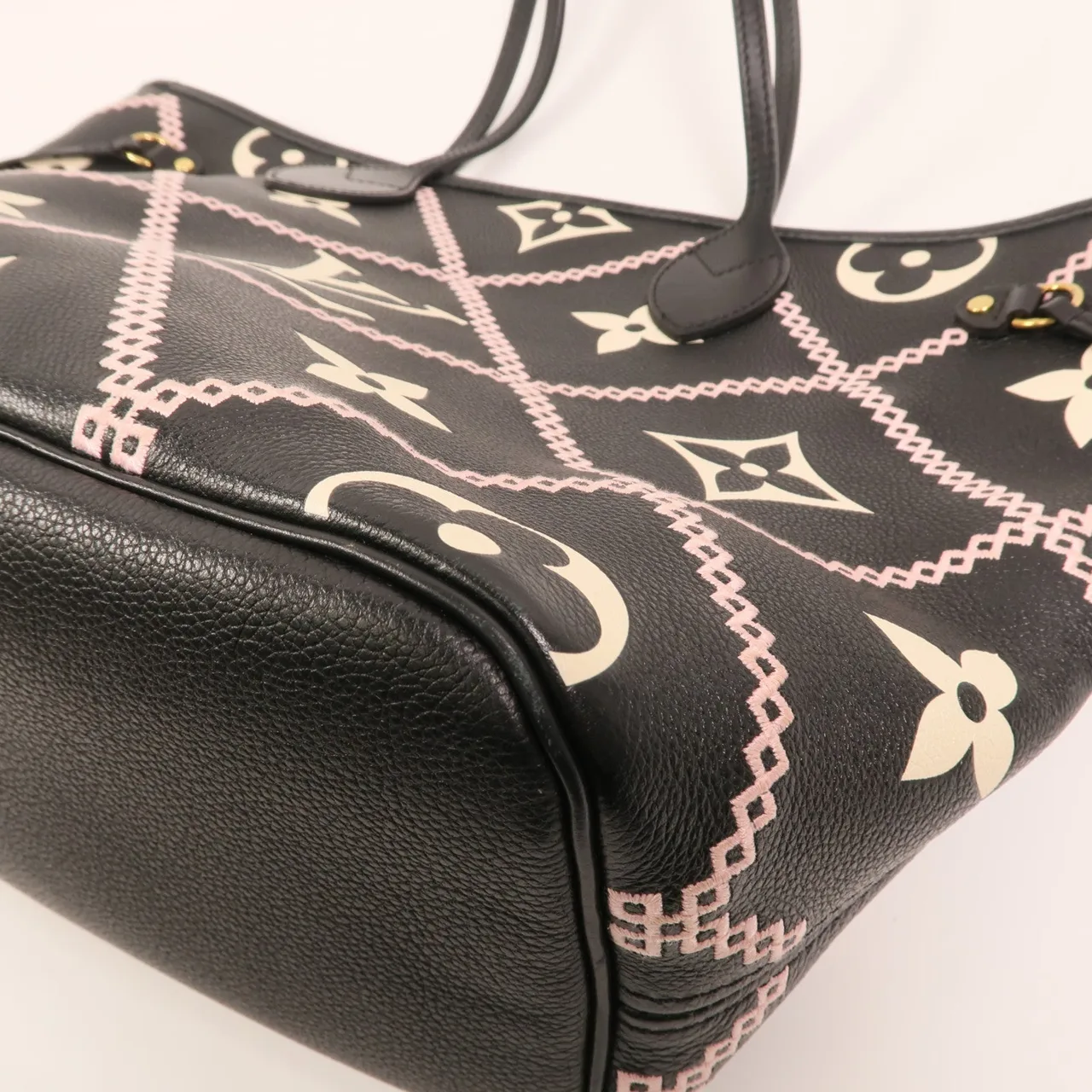 LOUIS VUITTON Neverfull M46040 Tote Bag Calfskin 黑色 / Black/Beige/Pink Calfskin Rank A - Thumbnail 9