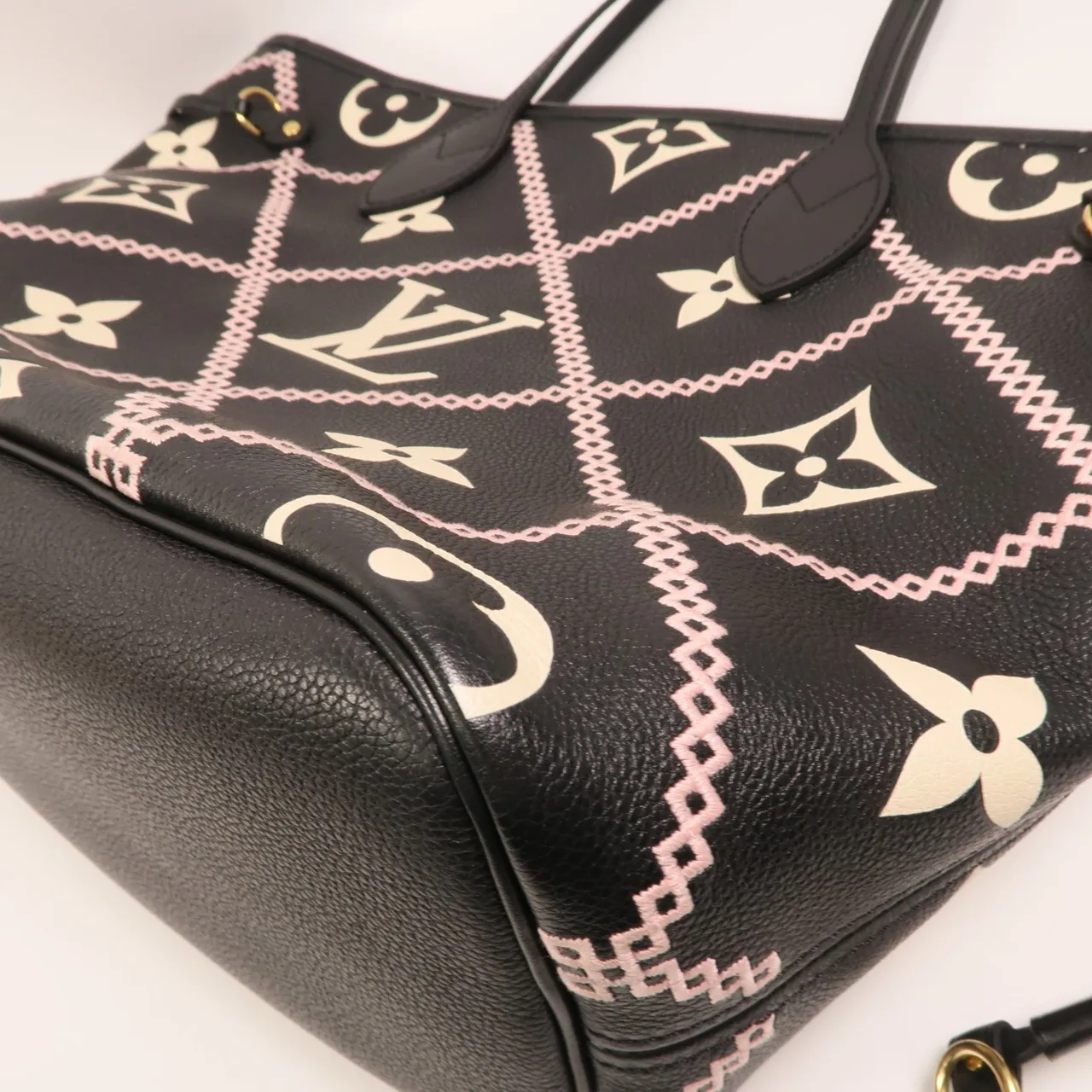 LOUIS VUITTON Neverfull M46040 Tote Bag Calfskin 黑色 / Black/Beige/Pink Calfskin Rank A - Thumbnail 11