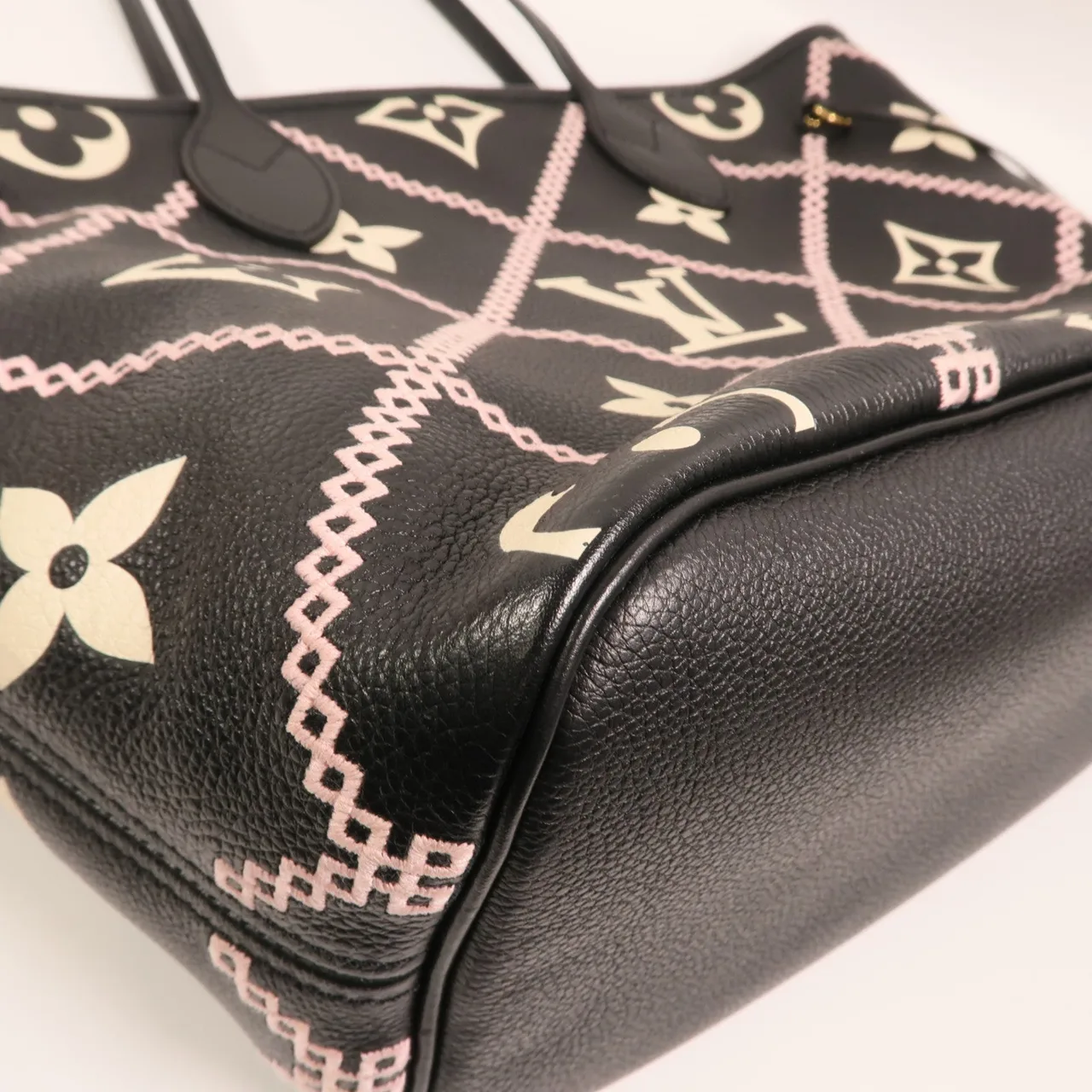 LOUIS VUITTON Neverfull M46040 Tote Bag Calfskin 黑色 / Black/Beige/Pink Calfskin Rank A - Thumbnail 12